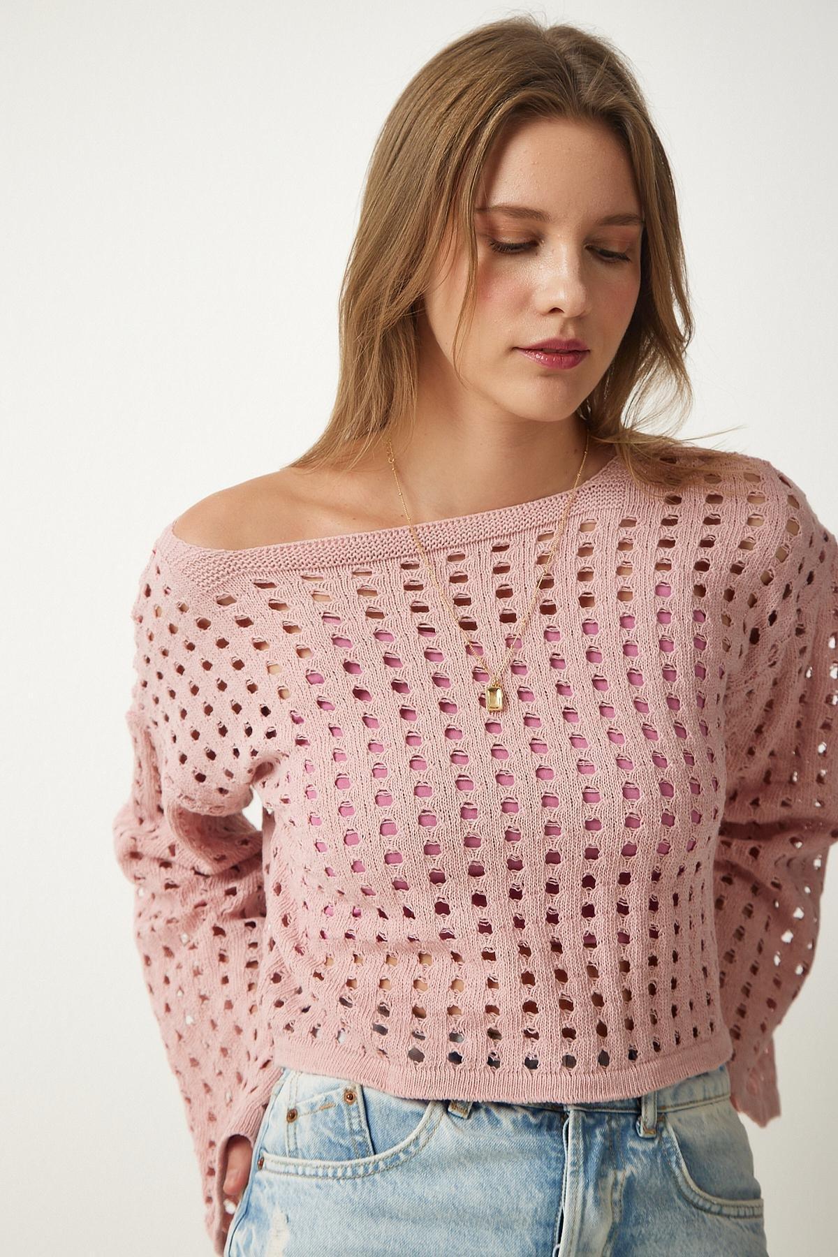 White Openwork Knitted Sweater, , large image number 1