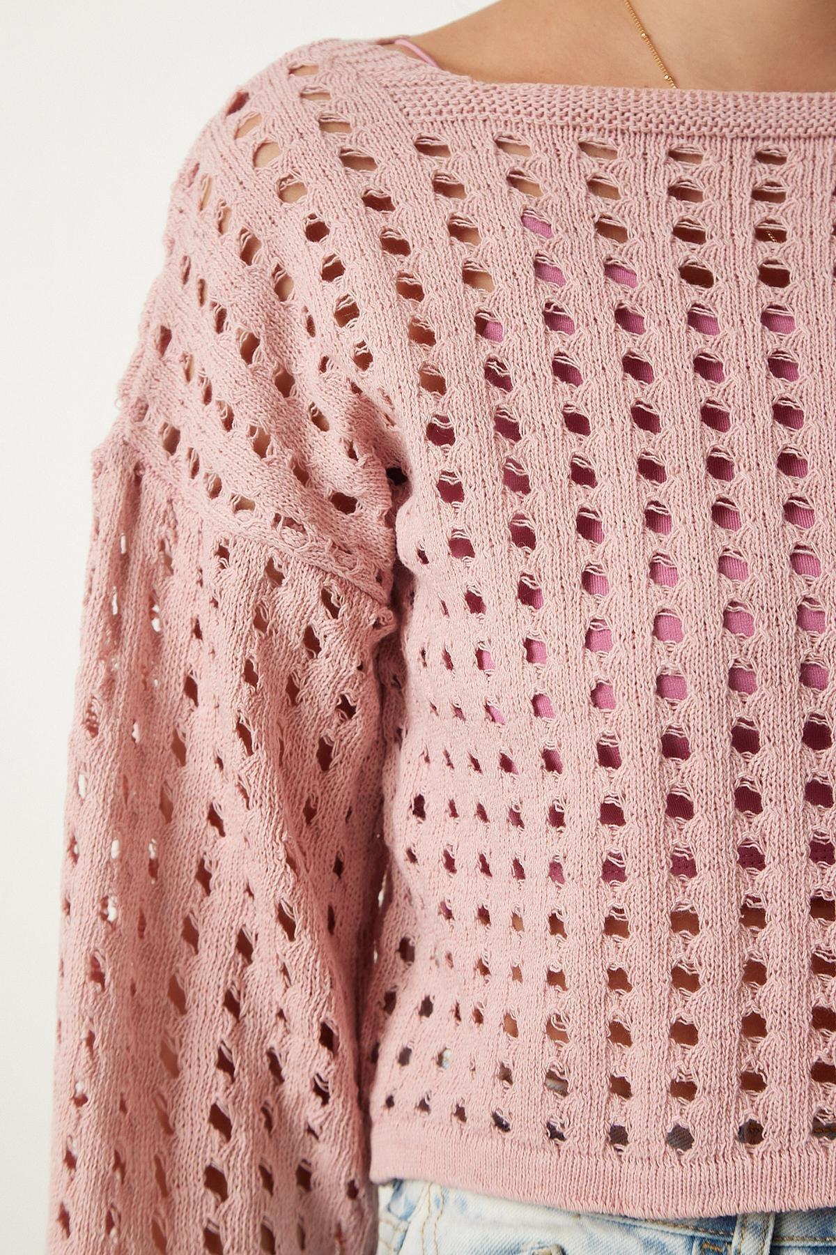 White Openwork Knitted Sweater, , large image number 3