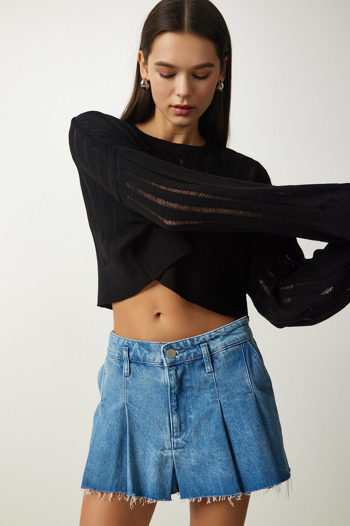 Black Crop Knit Sweater, BLACK, large image number 3