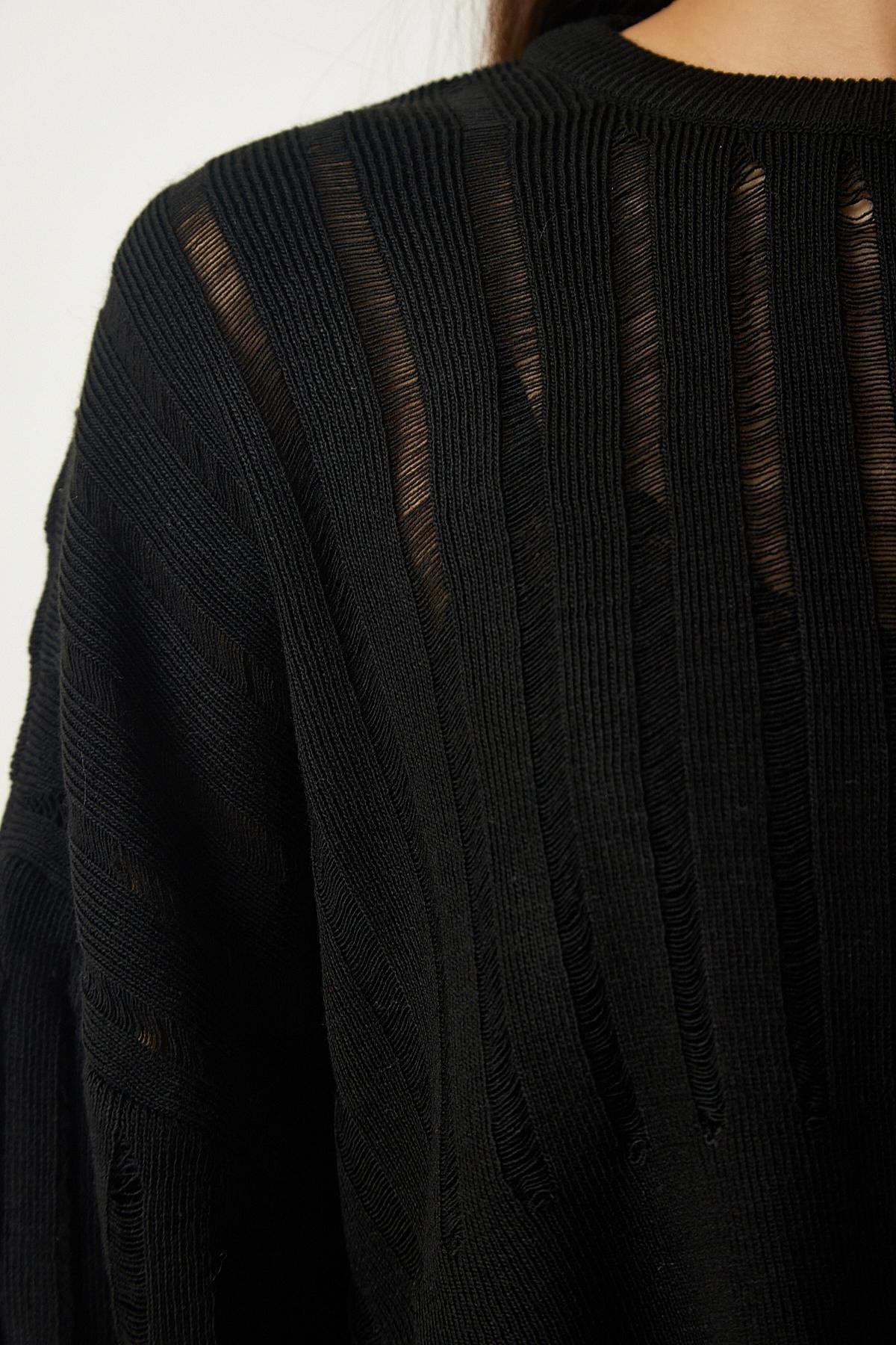 Black Crop Knit Sweater, BLACK, large image number 4