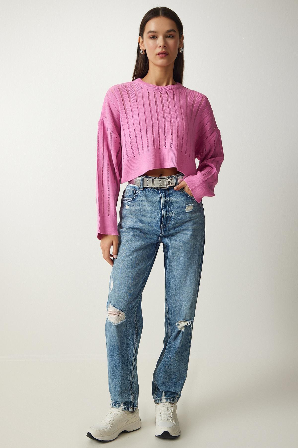 Pink Openwork Knitted Sweater, C101_334, large image number 1