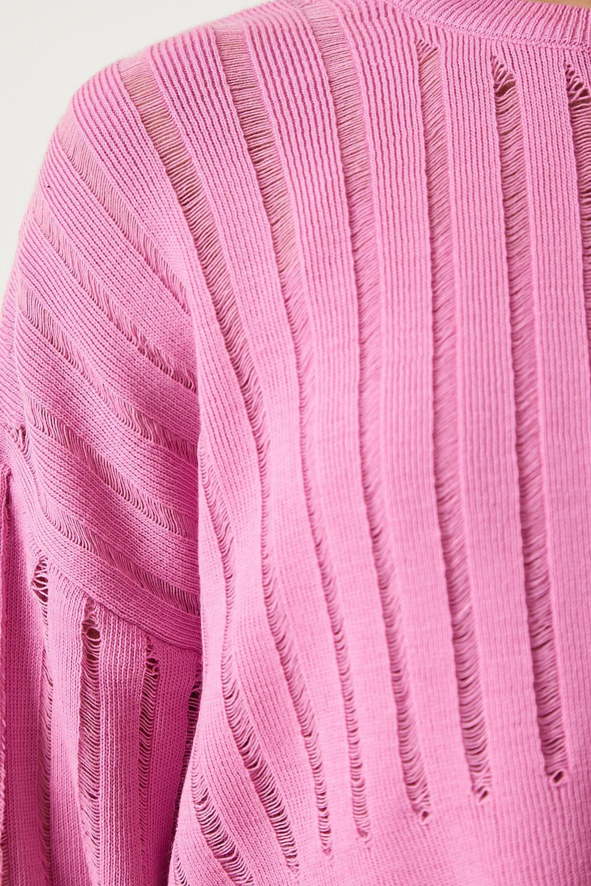 Pink Openwork Knitted Sweater, C101_334, large image number 4