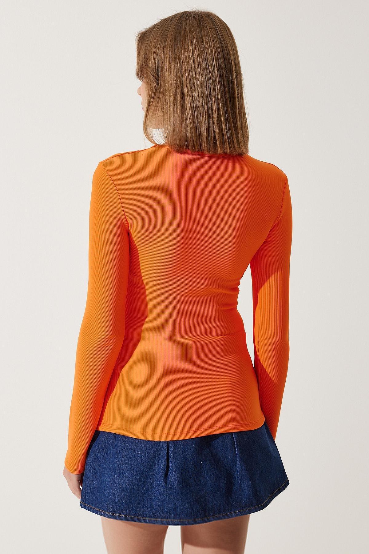 Orange Cut-Out Corded Knit Blouse, Orange, large image number 5
