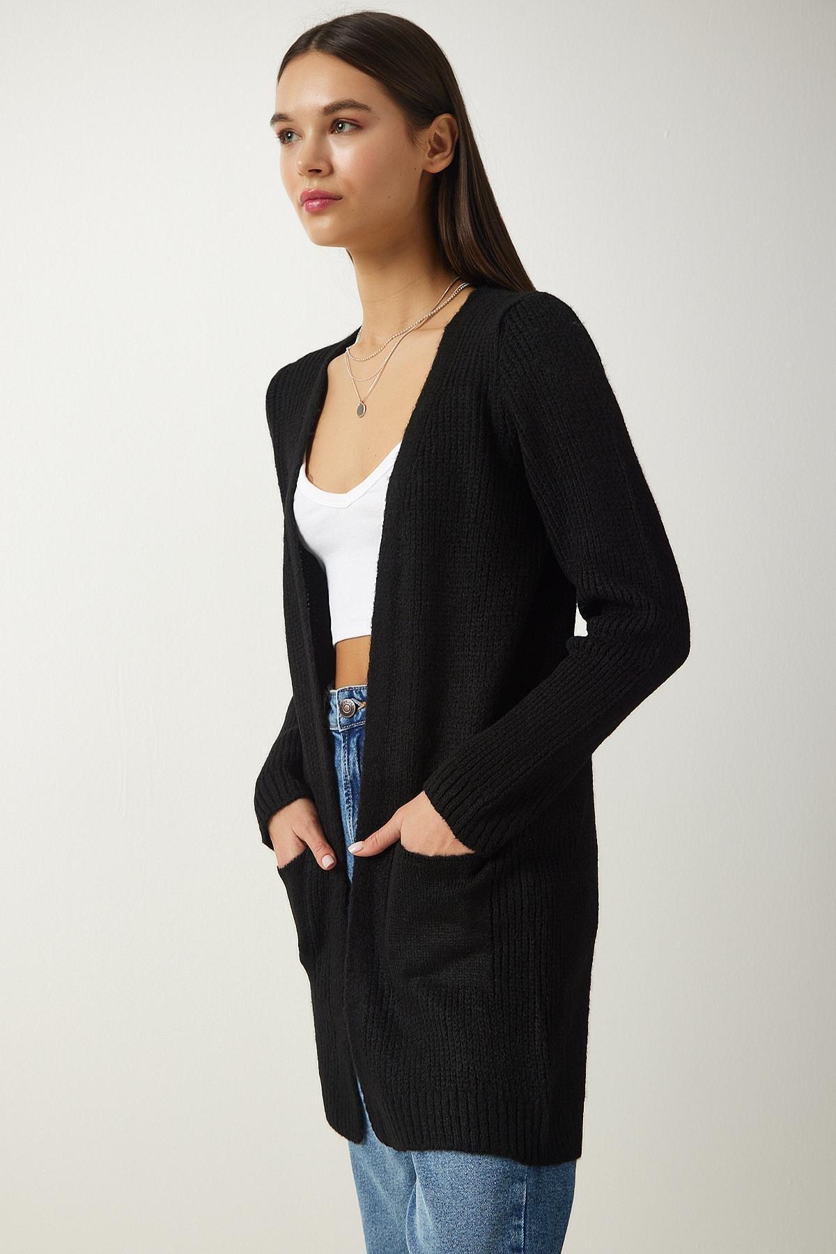 Black Knitted Cardigan, BLACK, large image number 0