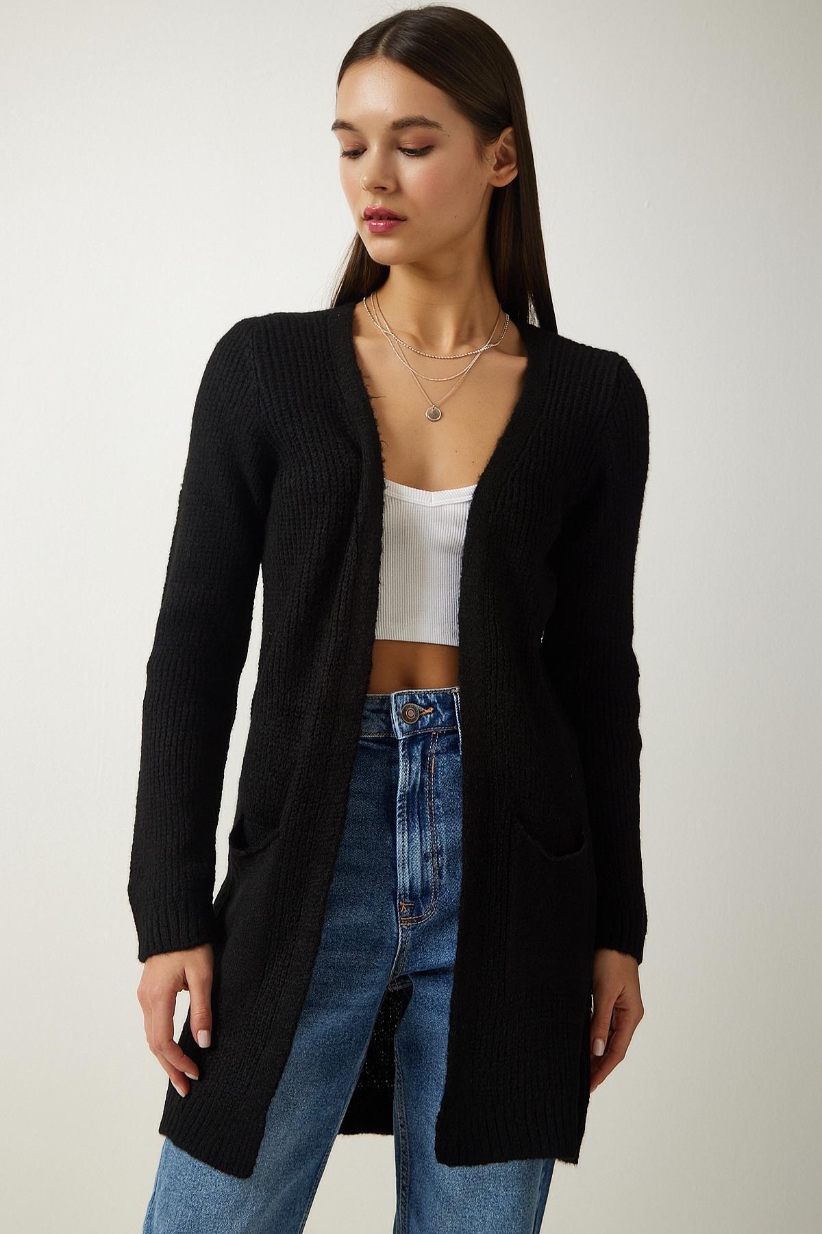 Black Knitted Cardigan, BLACK, large image number 1