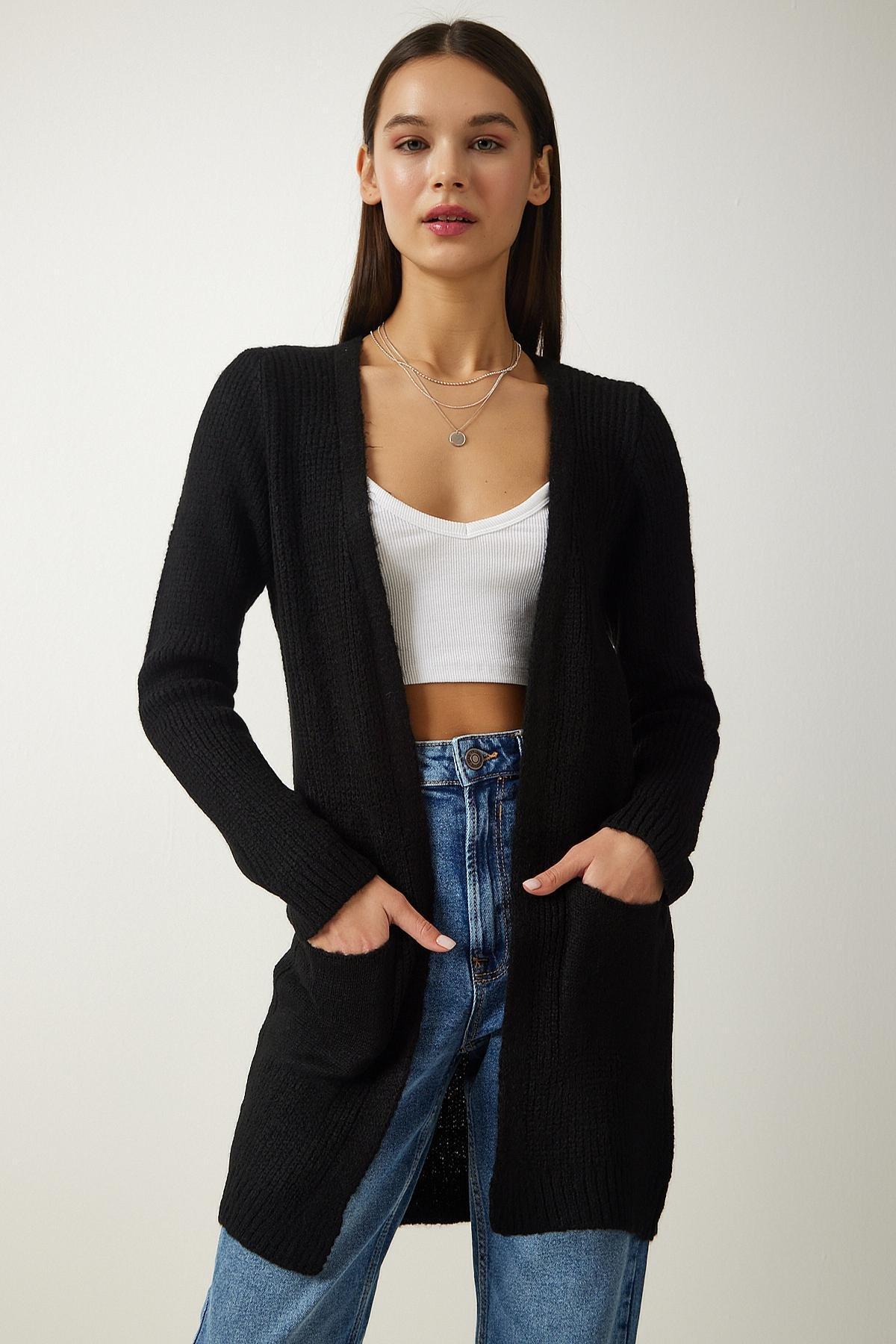 Black Knitted Cardigan, BLACK, large image number 2