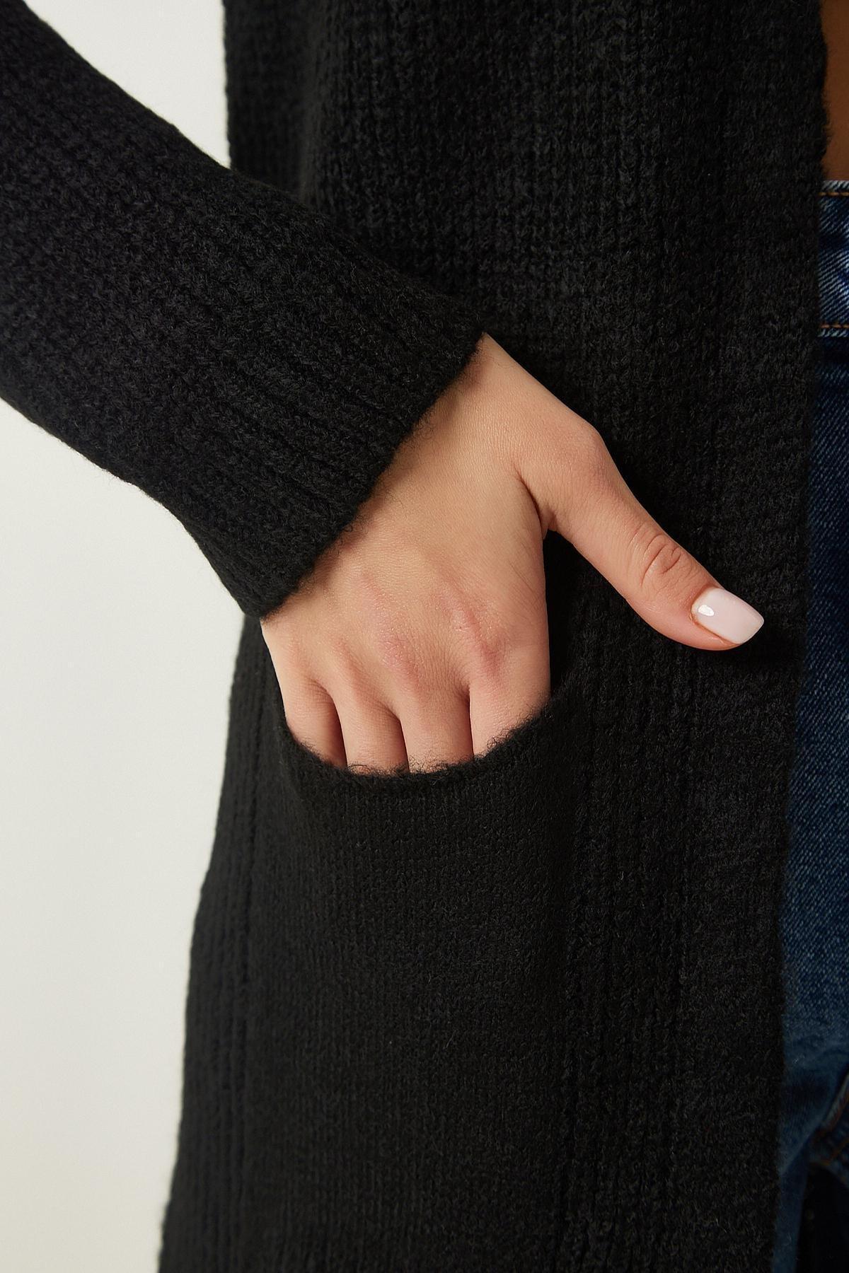 Black Knitted Cardigan, BLACK, large image number 3