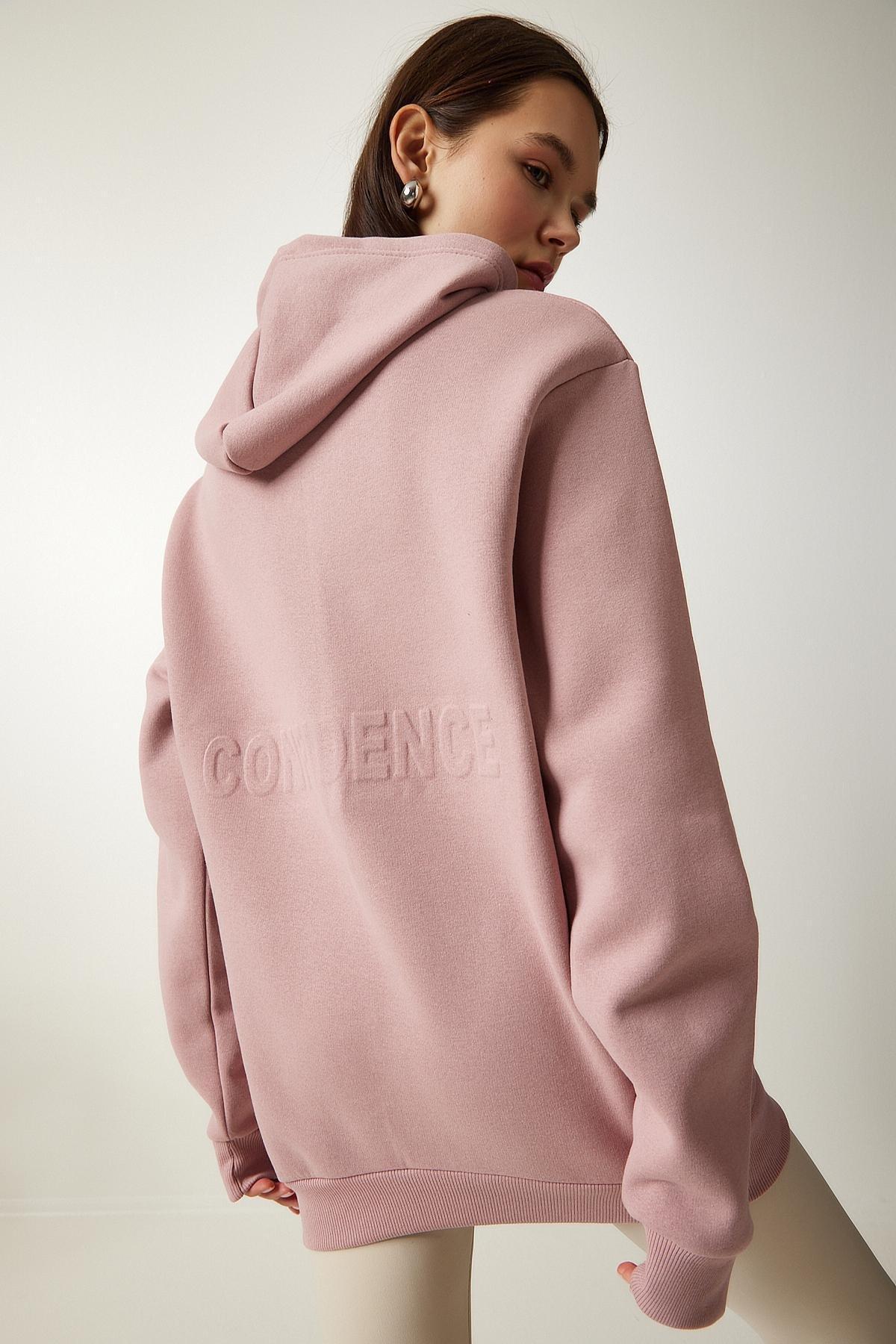 Pink Hooded Raised Knit Sweatshirt, POWDER, large image number 0