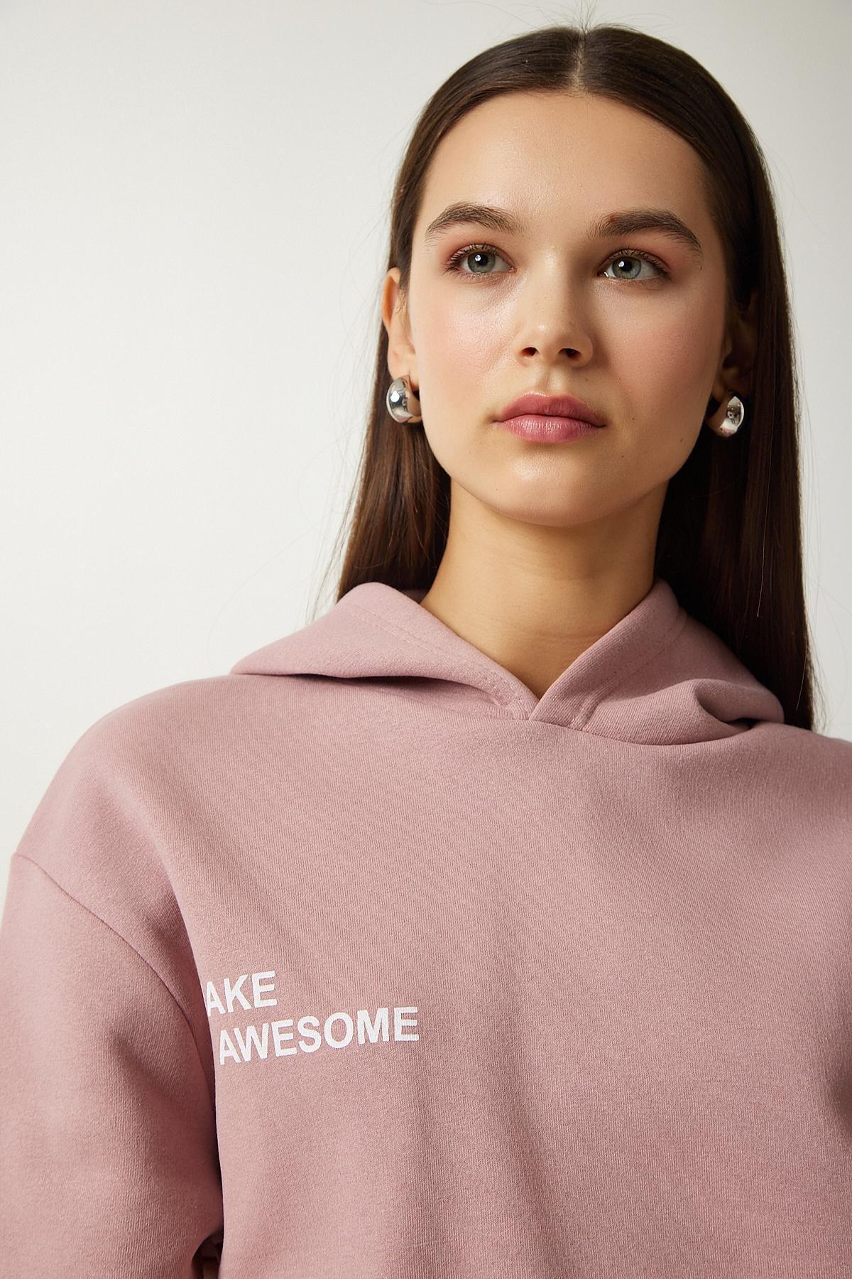 Pink Hooded Raised Knit Sweatshirt, POWDER, large image number 3