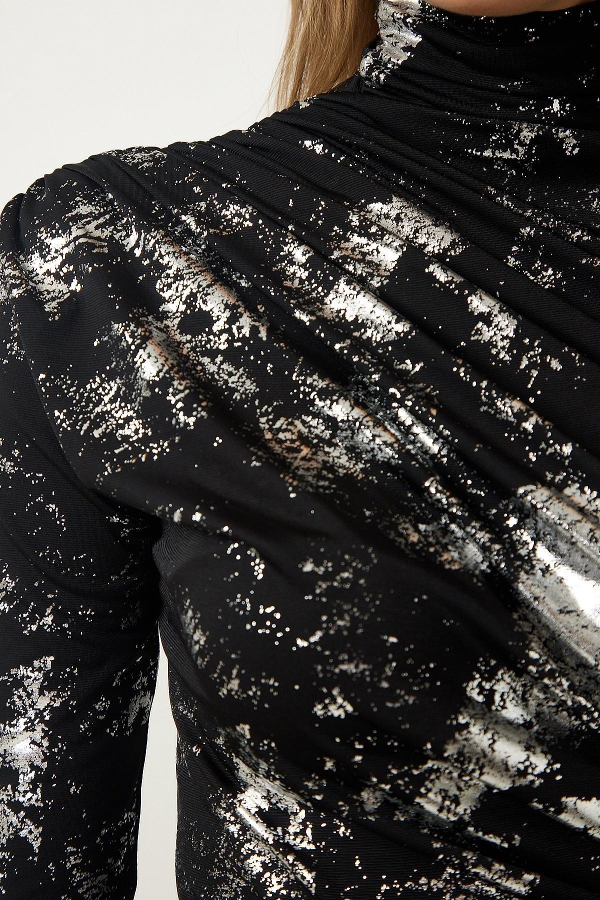 Black Gathered Blouse, , large image number 3