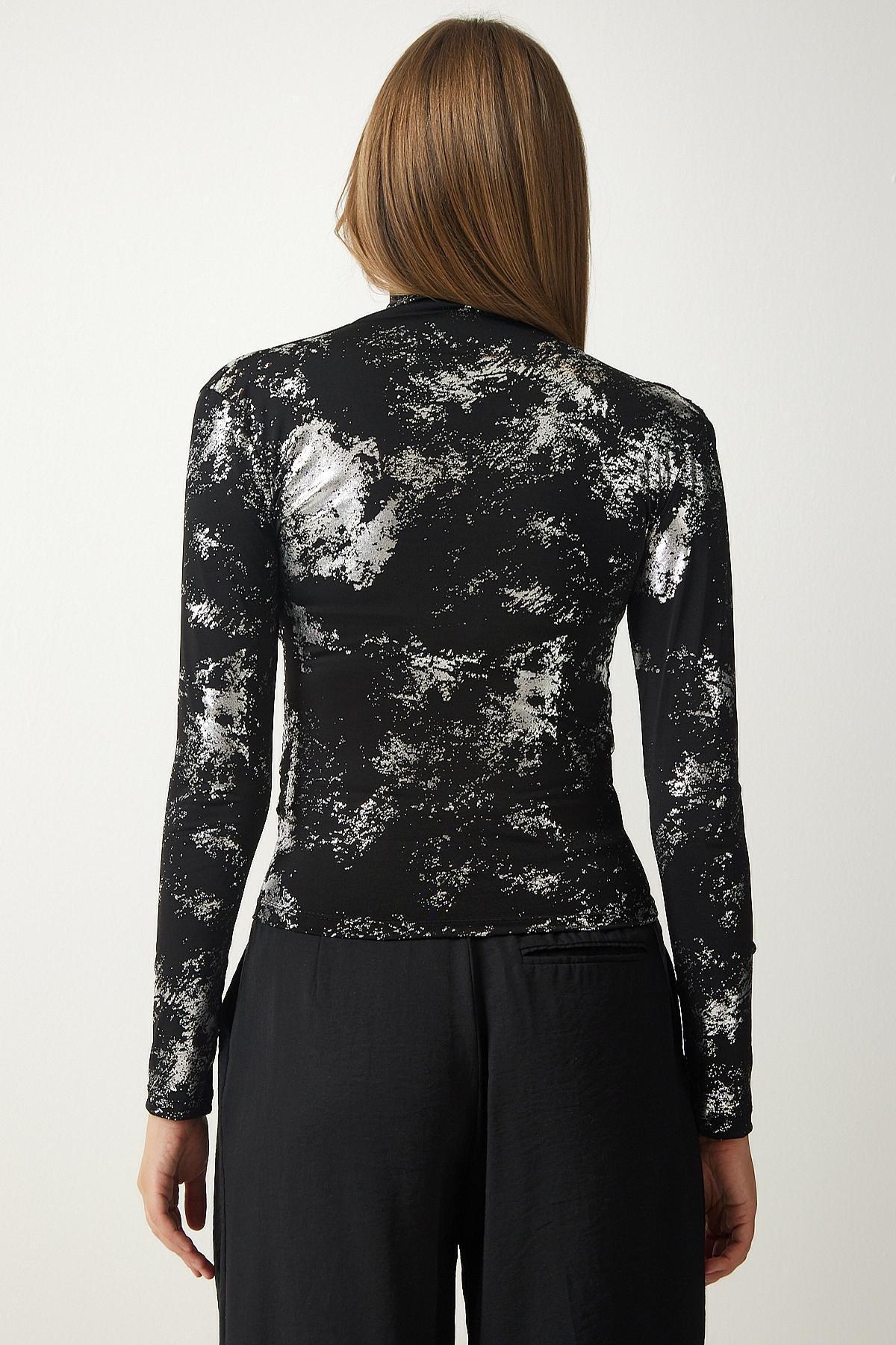Black Gathered Blouse, , large image number 4