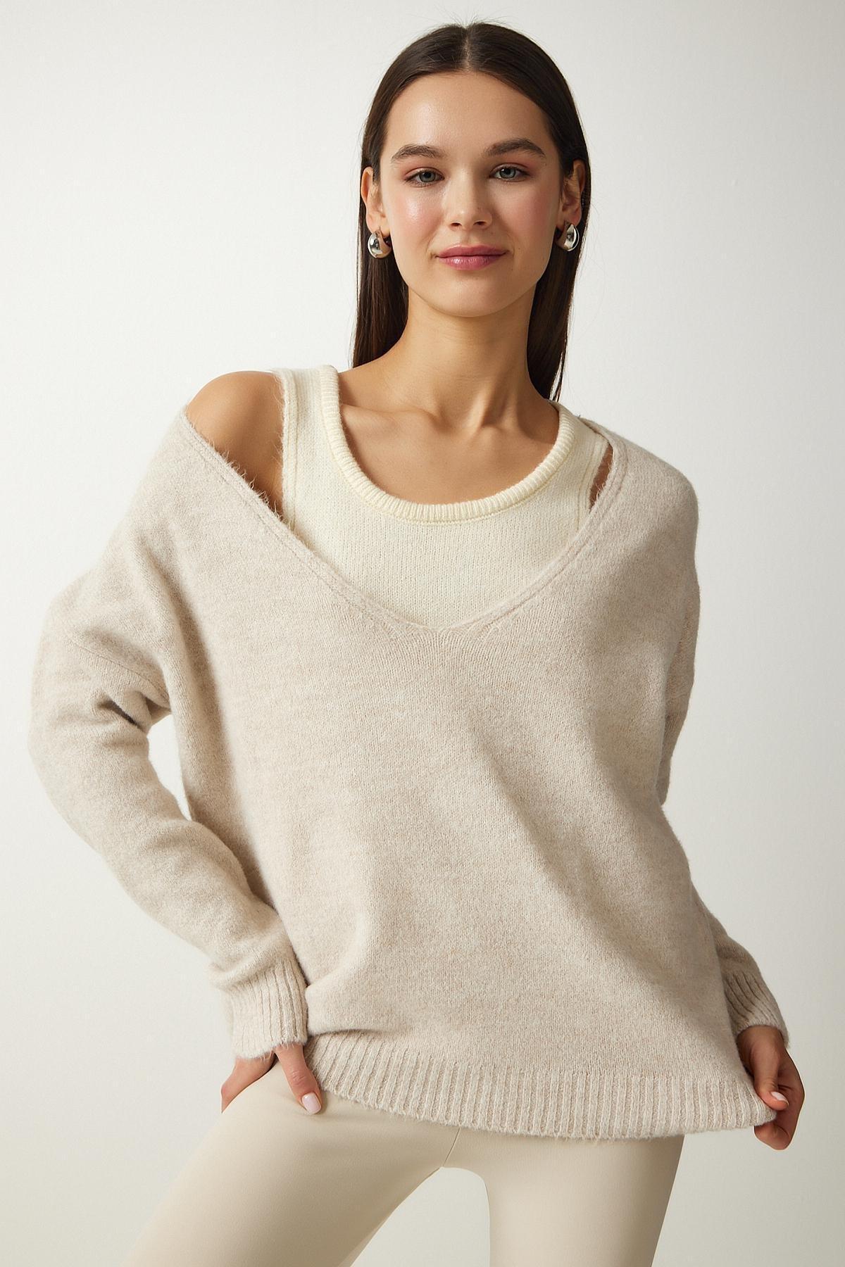 Beige Textured Knitted Sweater, , large image number 0