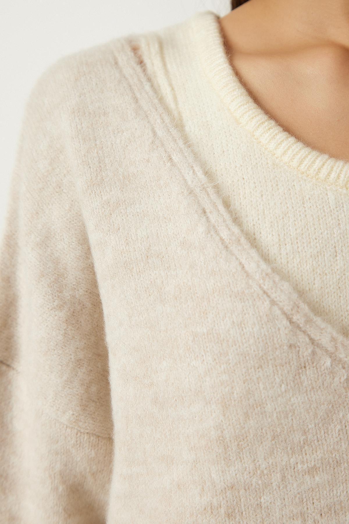 Beige Textured Knitted Sweater, , large image number 5