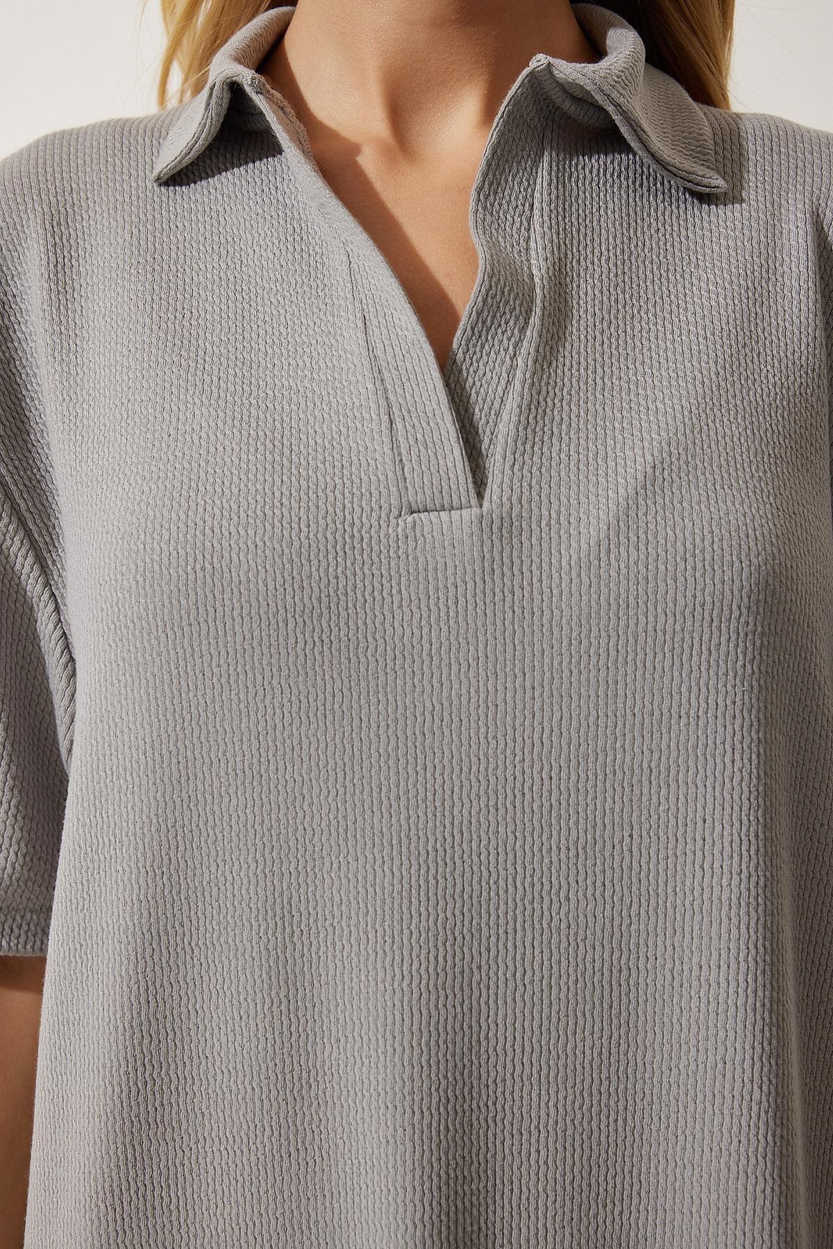 Womens Gray Polo Neck Knitted Ribbed Dress DZ00110, single, , large image number 2