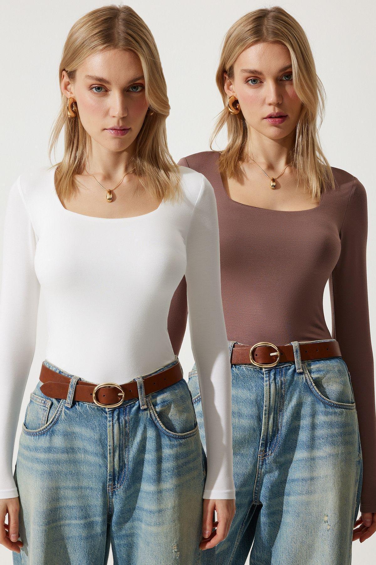 Multicolour Double Pack Basic Shirt, Brown White, large image number 5