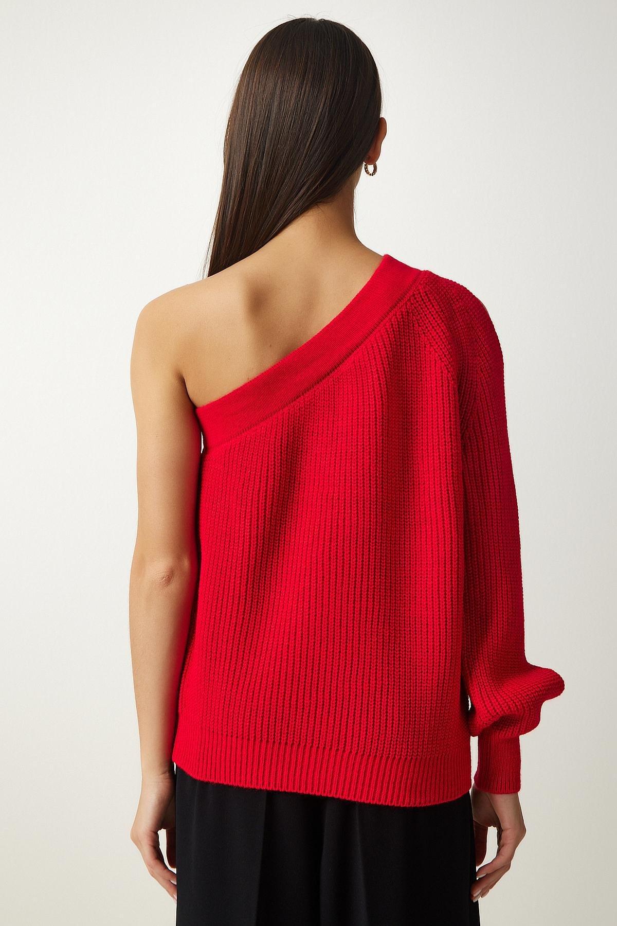 Womens Red Window Detail Single Sleeve Knitwear Sweater PF00059, single, Red, large image number 4