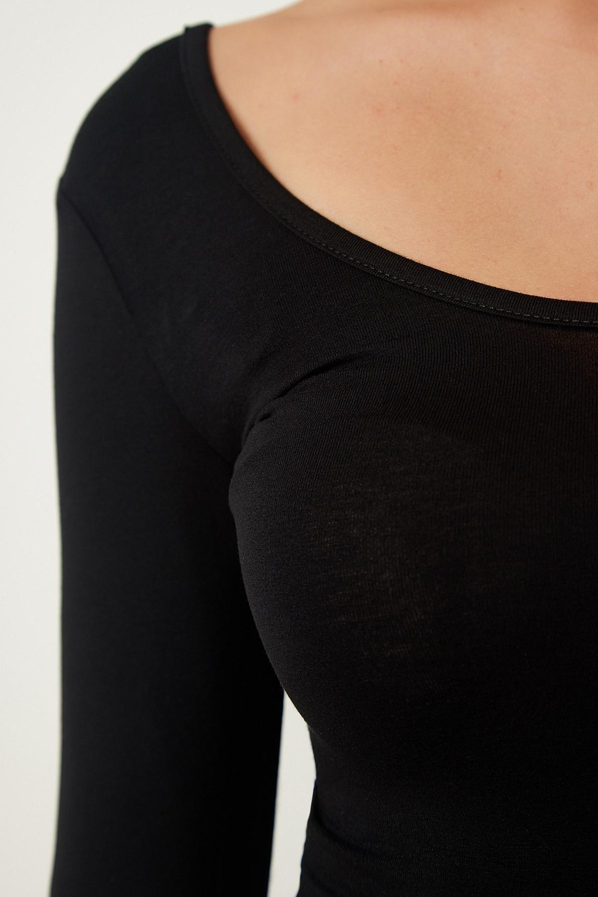 Womens Black and White Wide U Neck Double Pack Viscose Knitted Blouse RX00045, 2s, , large image number 2