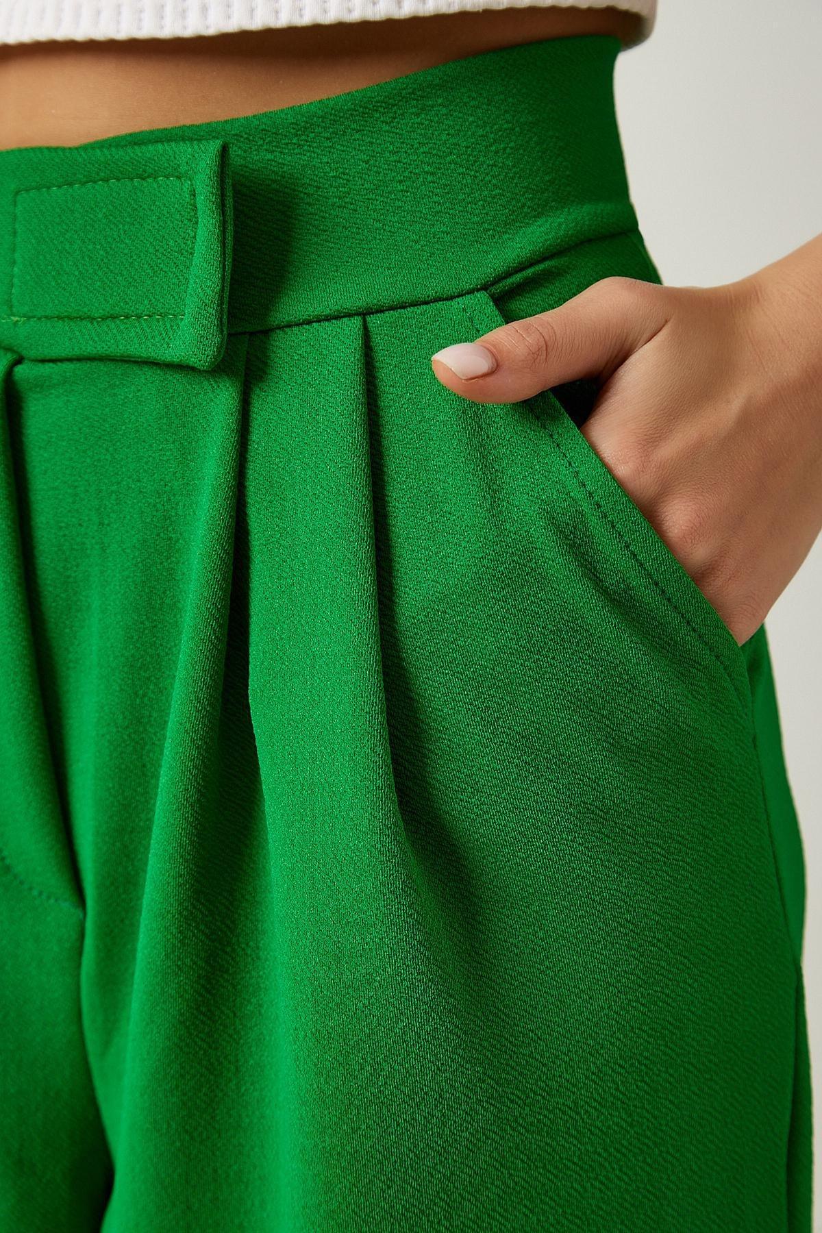 Vibrant Green Velcro Waist Comfortable Palazzo Pants L?001, , large image number 3