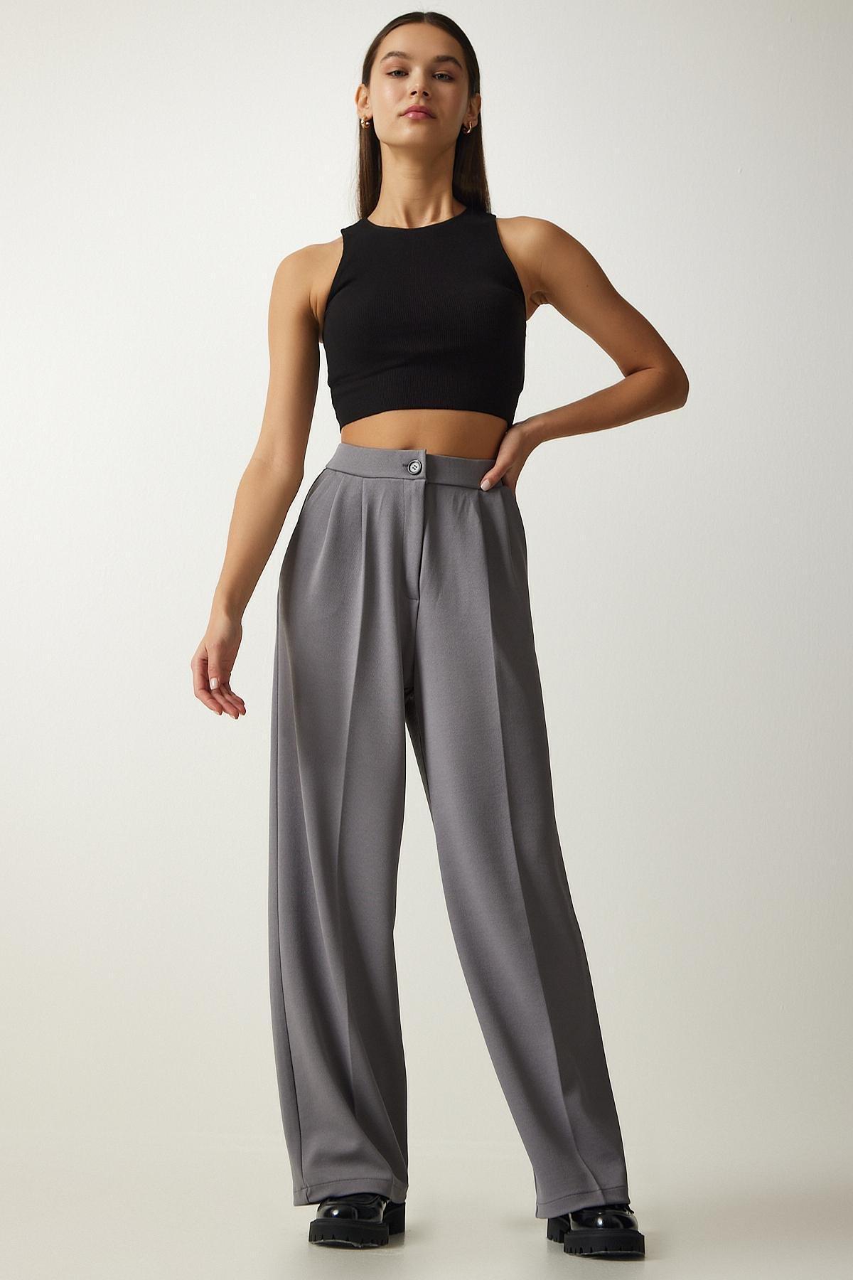 Grey Pleated Palazzo Trousers, , large image number 1