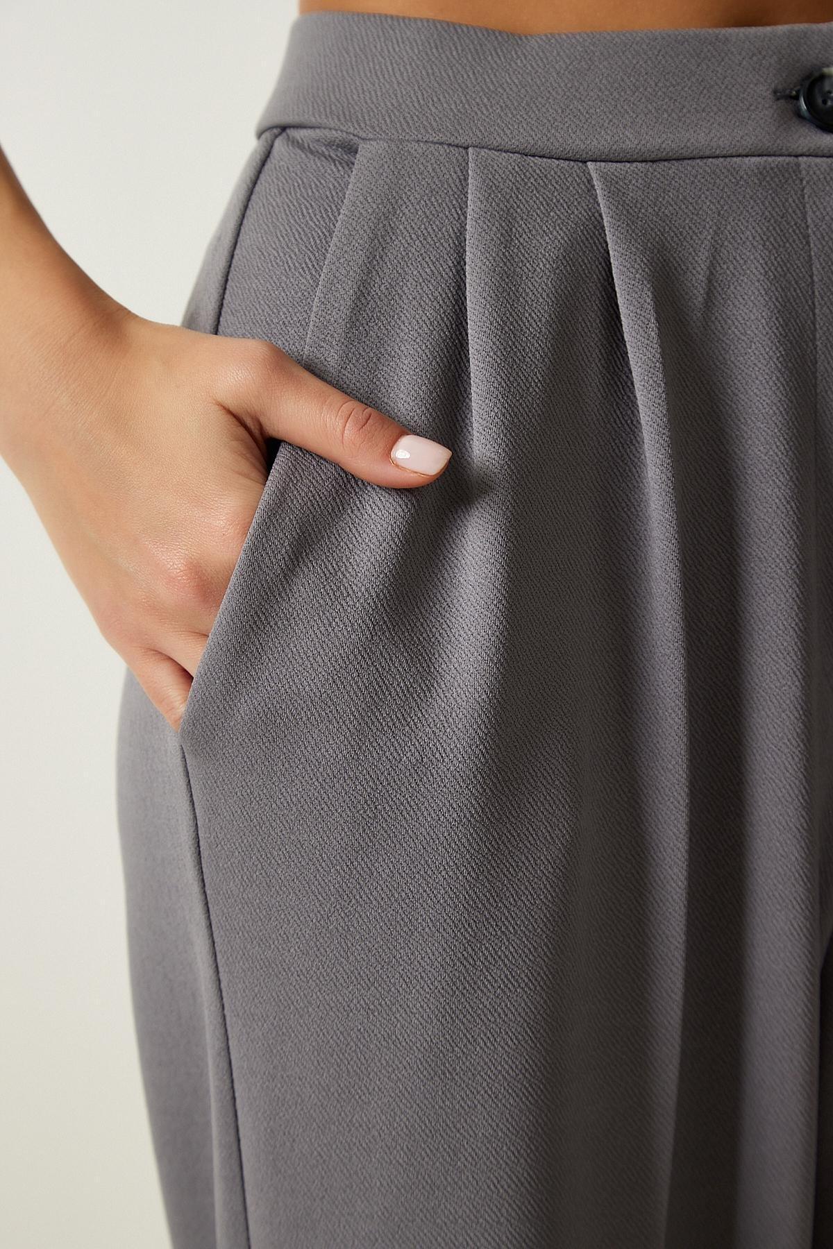Grey Pleated Palazzo Trousers, , large image number 2