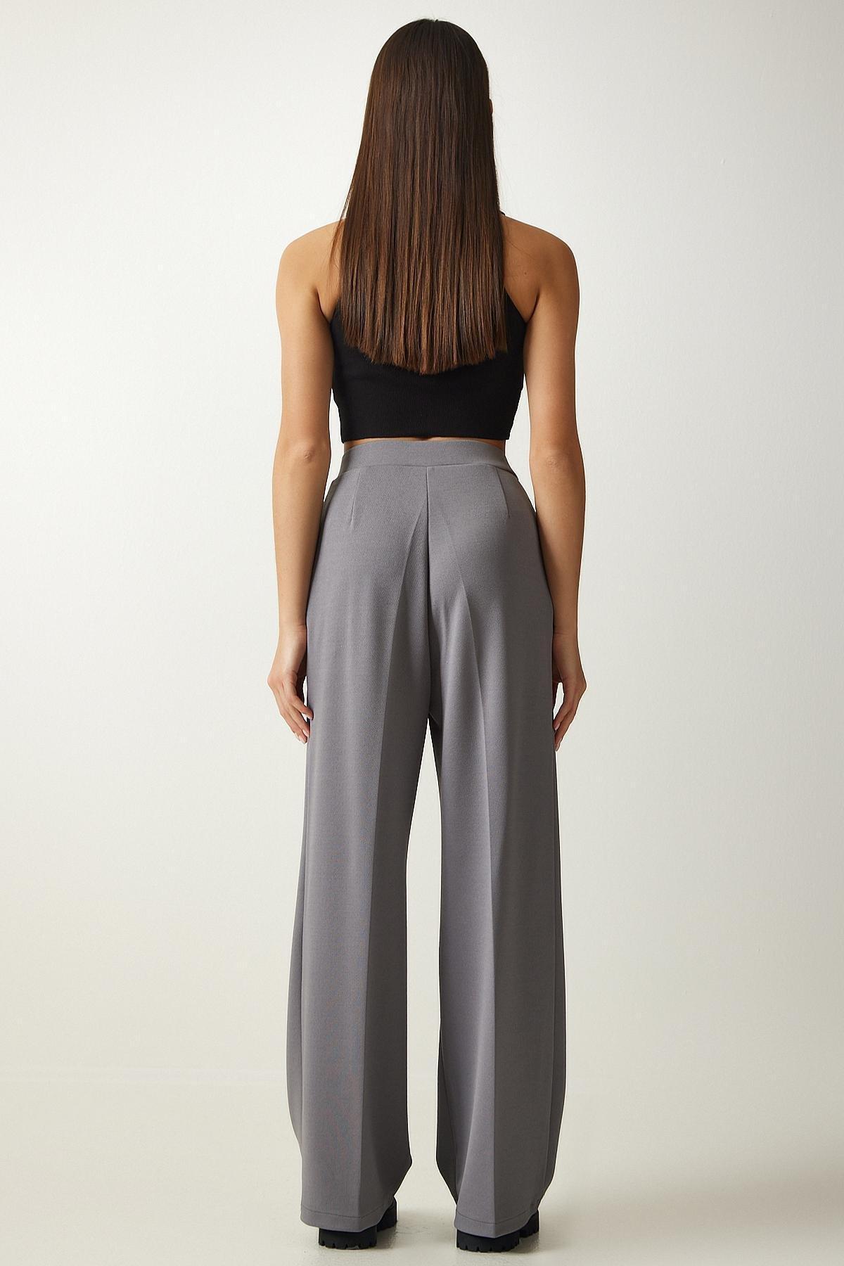 Grey Pleated Palazzo Trousers, , large image number 3