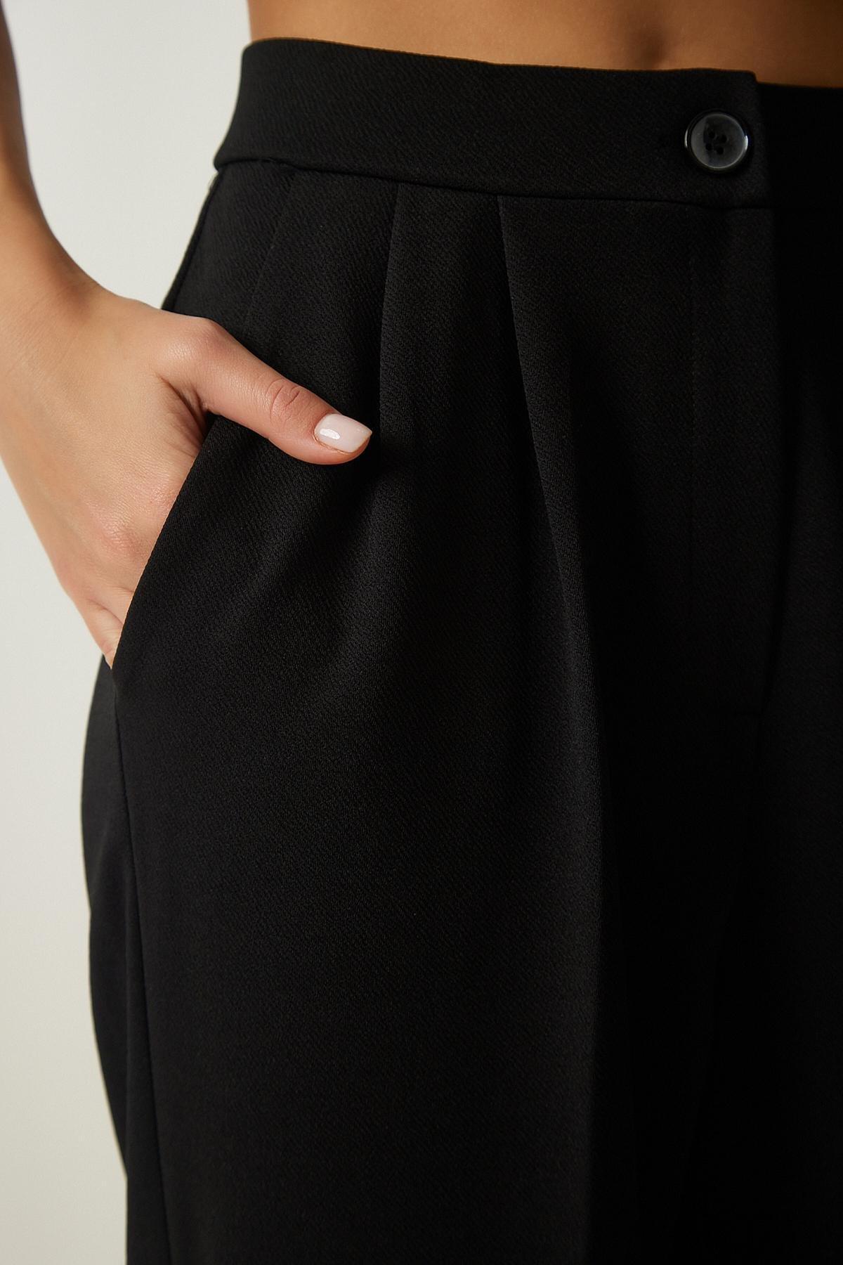 Black Pleated Palazzo Trousers, , large image number 2