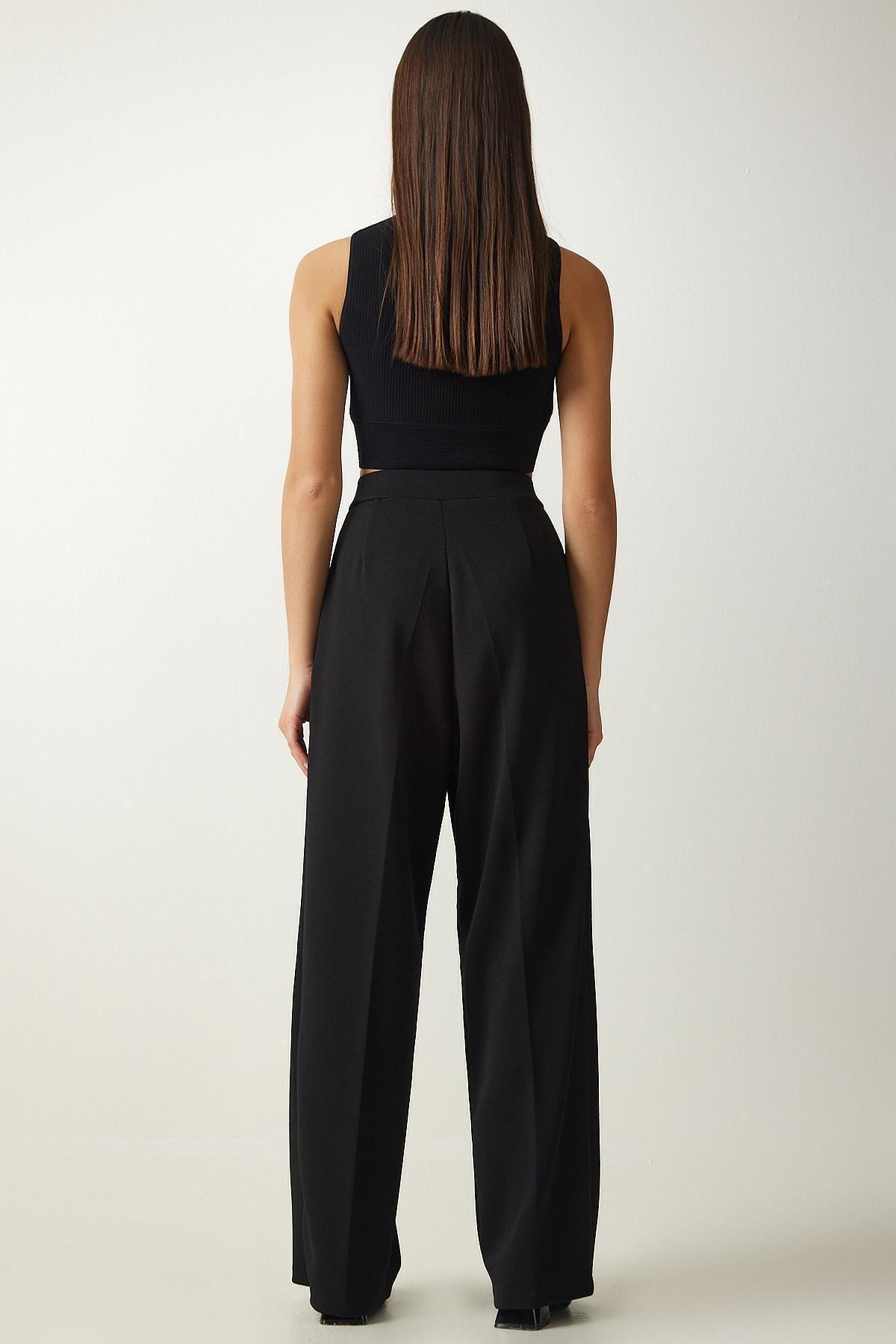Black Pleated Palazzo Trousers, , large image number 3