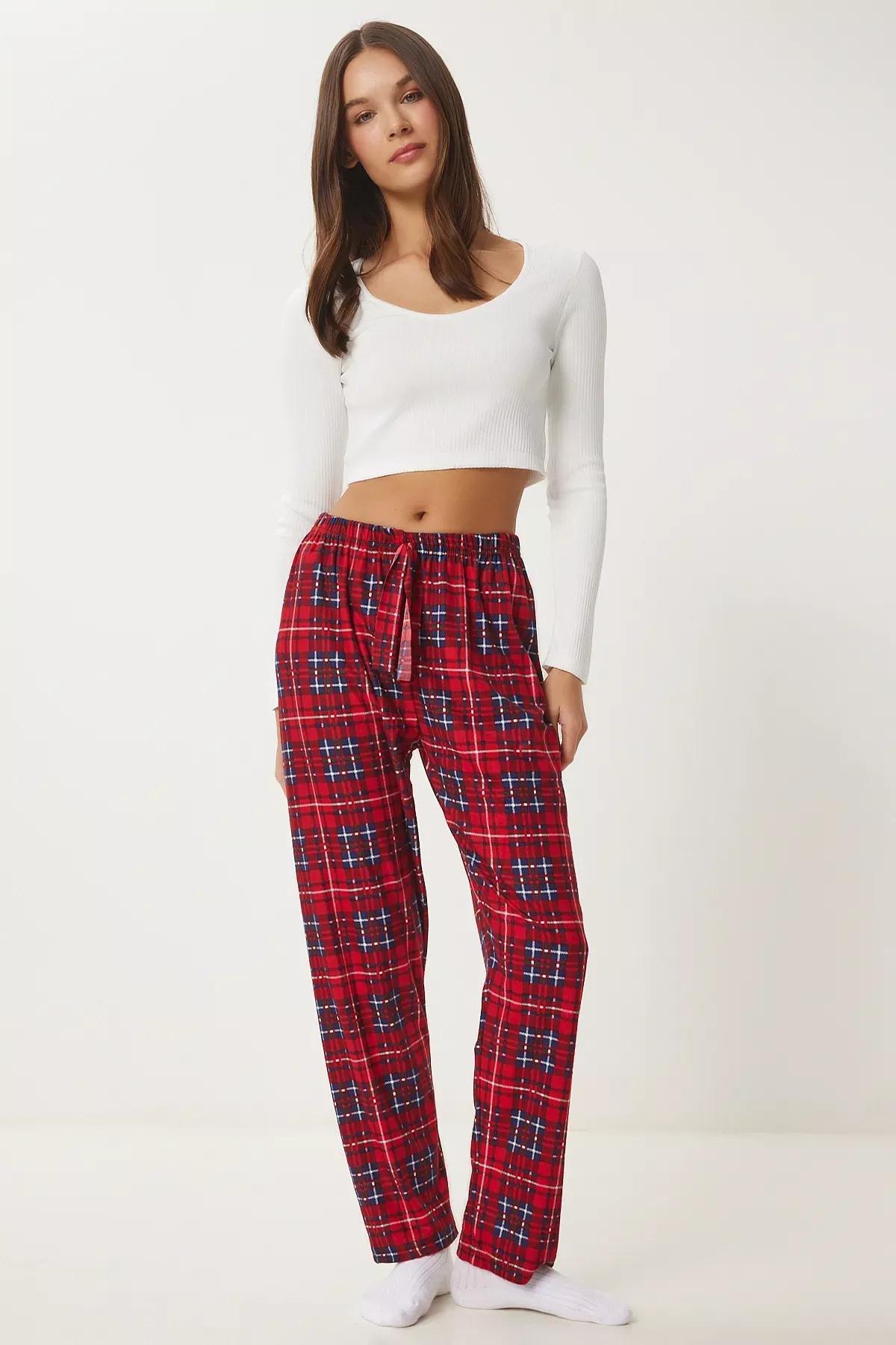 Multicolour Patterned Textured Knitted Pyjamas Bottoms, Red Navy Blue, medium