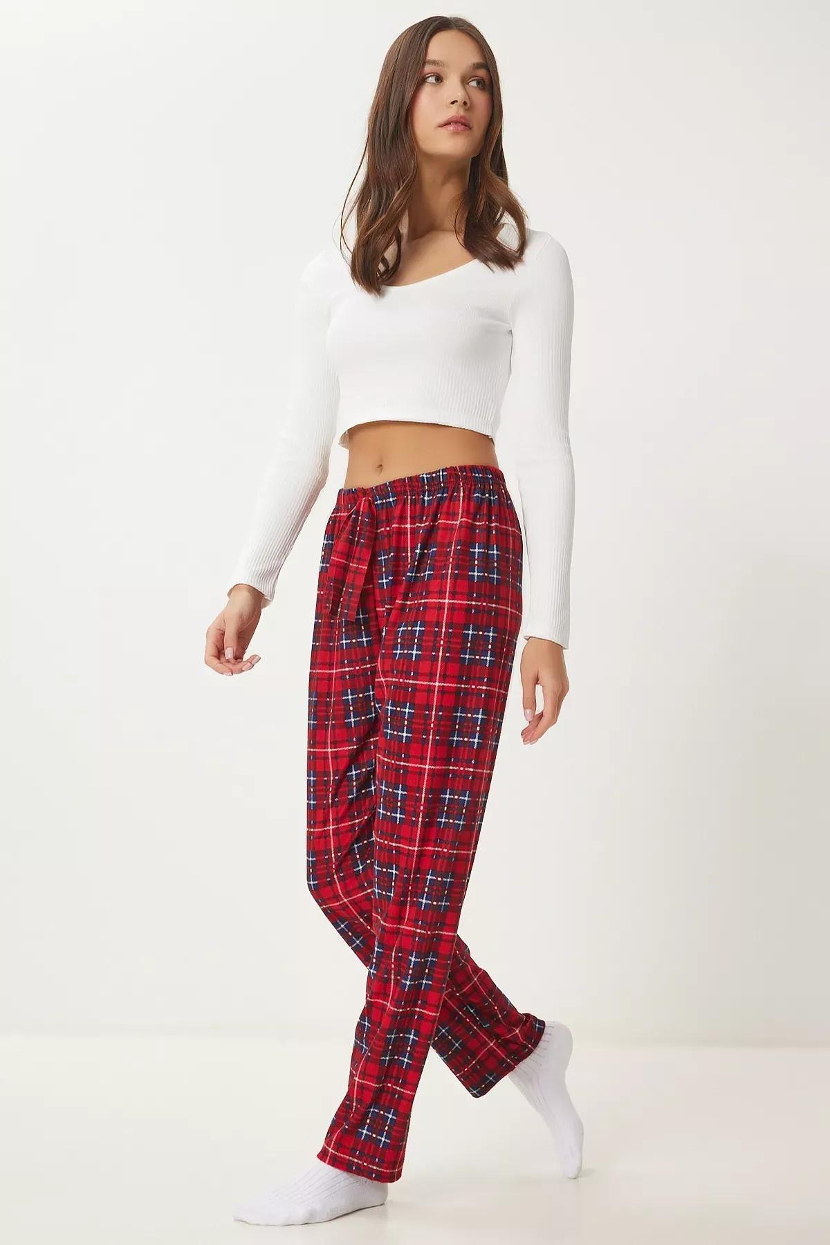 Multicolour Patterned Textured Knitted Pyjamas Bottoms, Red Navy Blue, medium