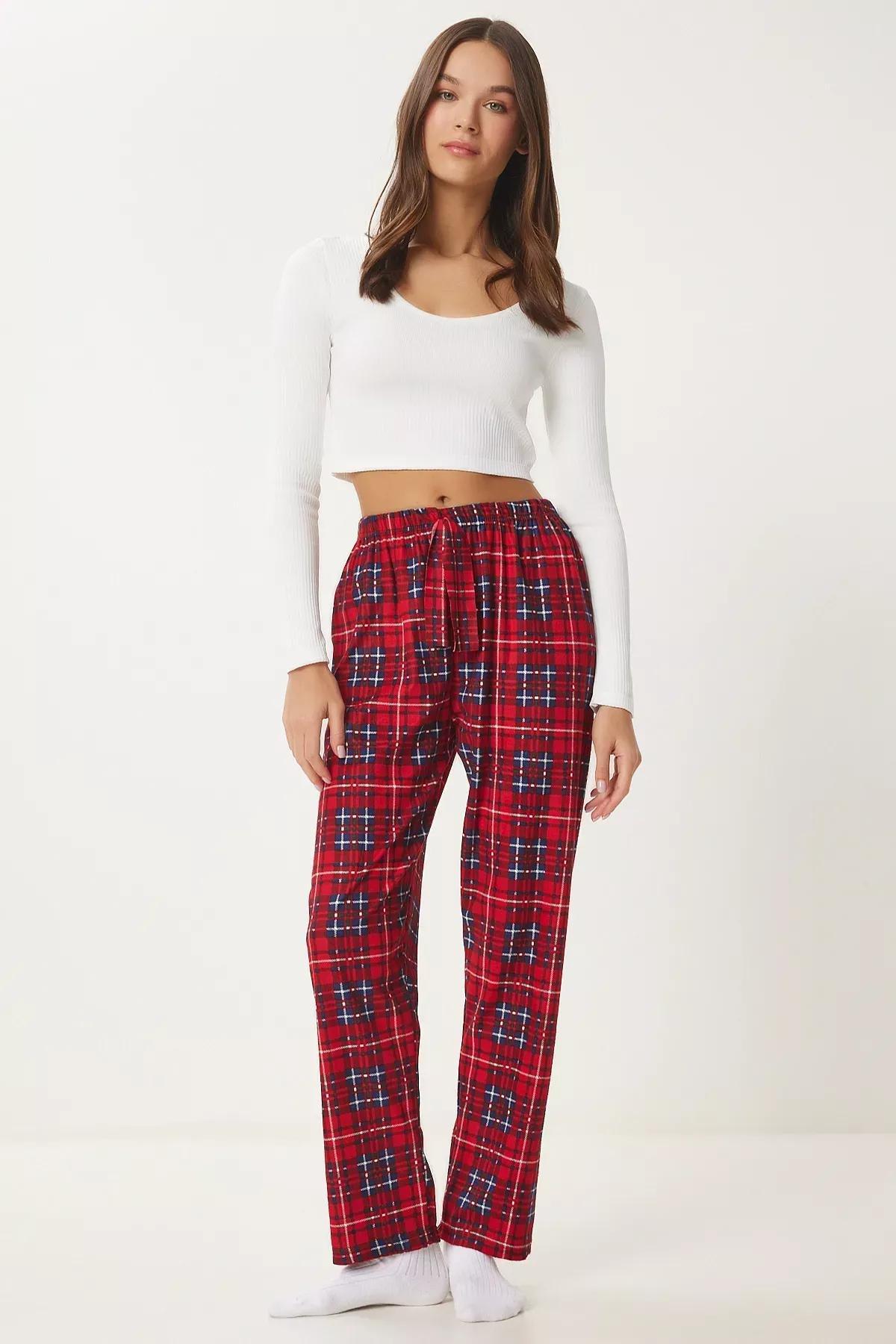 Multicolour Patterned Textured Knitted Pyjamas Bottoms, Red Navy Blue, large image number 3