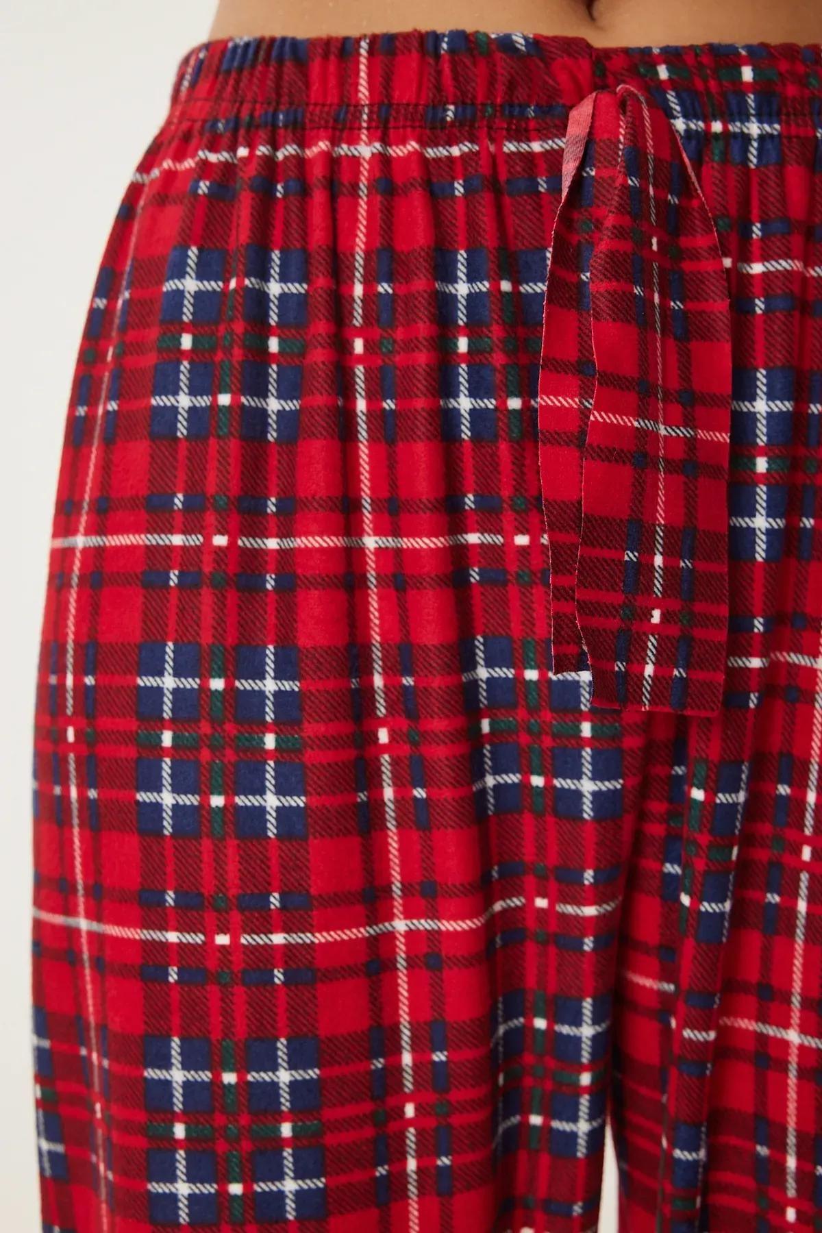 Multicolour Patterned Textured Knitted Pyjamas Bottoms, Red Navy Blue, large image number 4