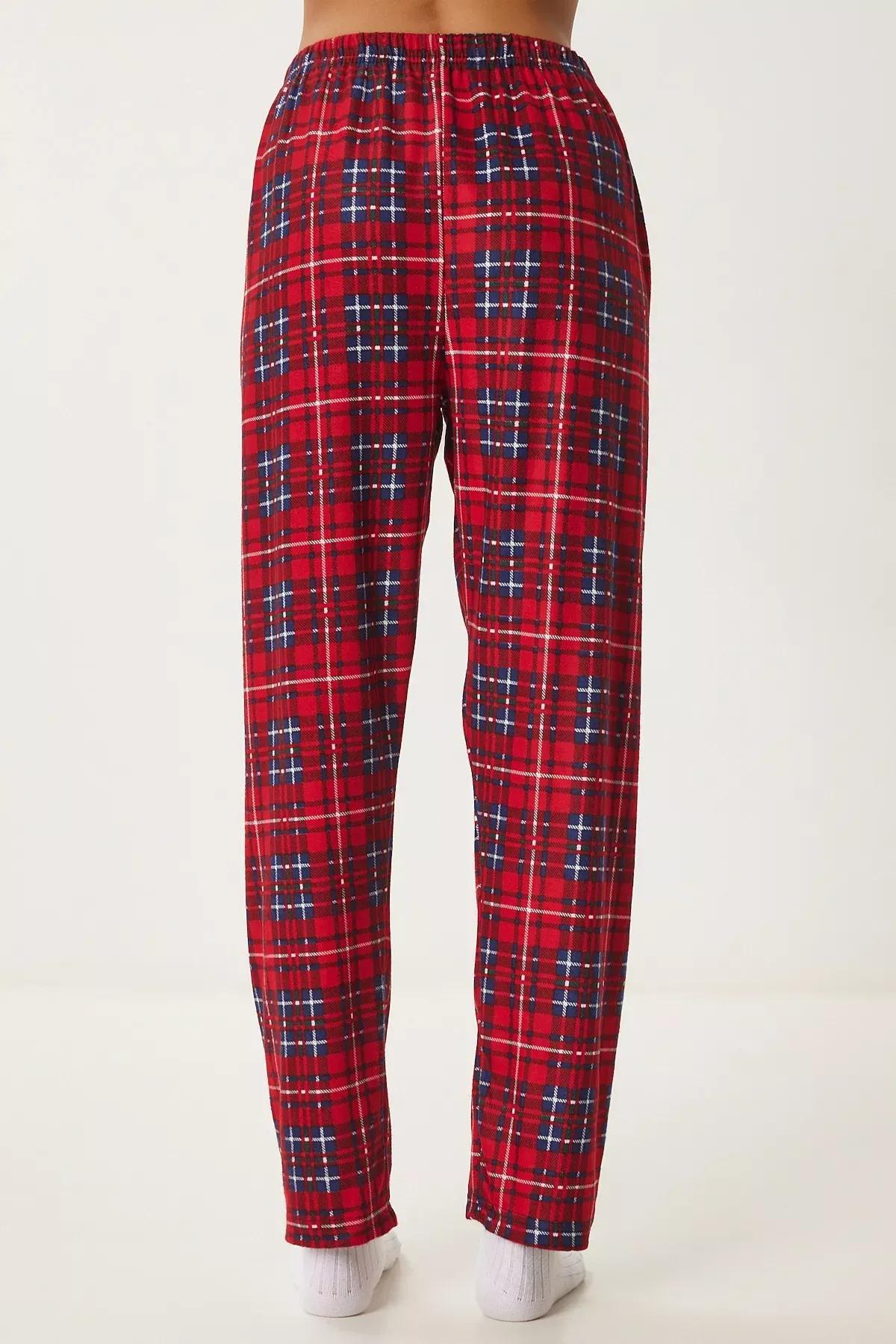 Multicolour Patterned Textured Knitted Pyjamas Bottoms, Red Navy Blue, large image number 5