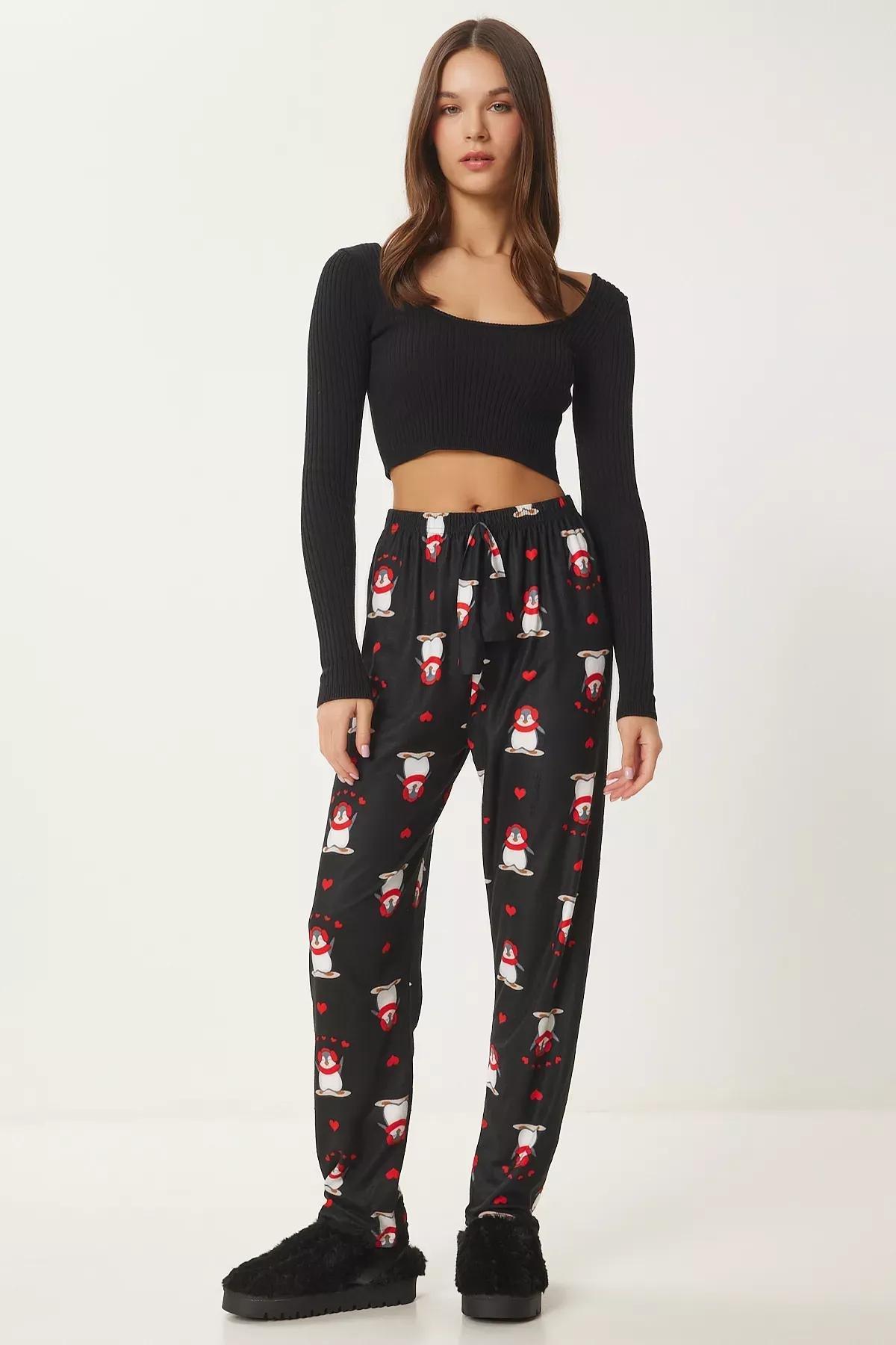 Black Patterned Textured Pyjamas Bottoms, BLACK, large image number 2