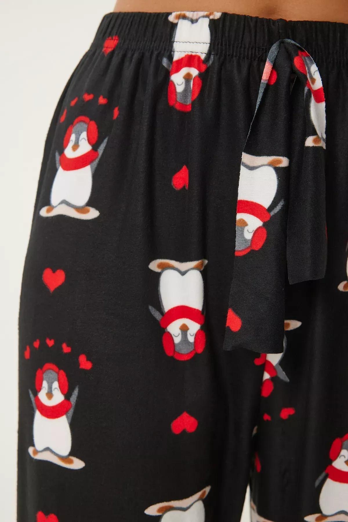 Black Patterned Textured Pyjamas Bottoms, BLACK, large image number 4