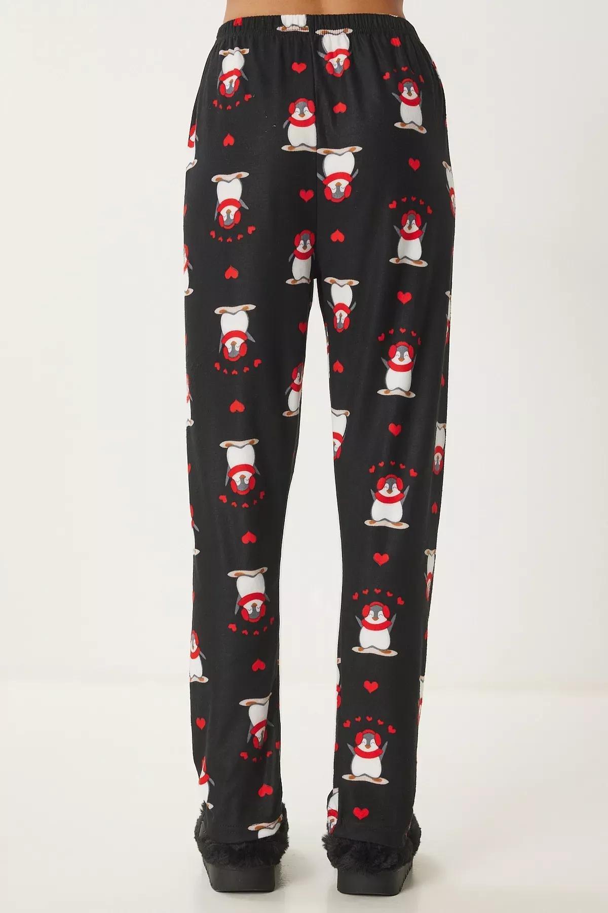 Black Patterned Textured Pyjamas Bottoms, BLACK, large image number 5