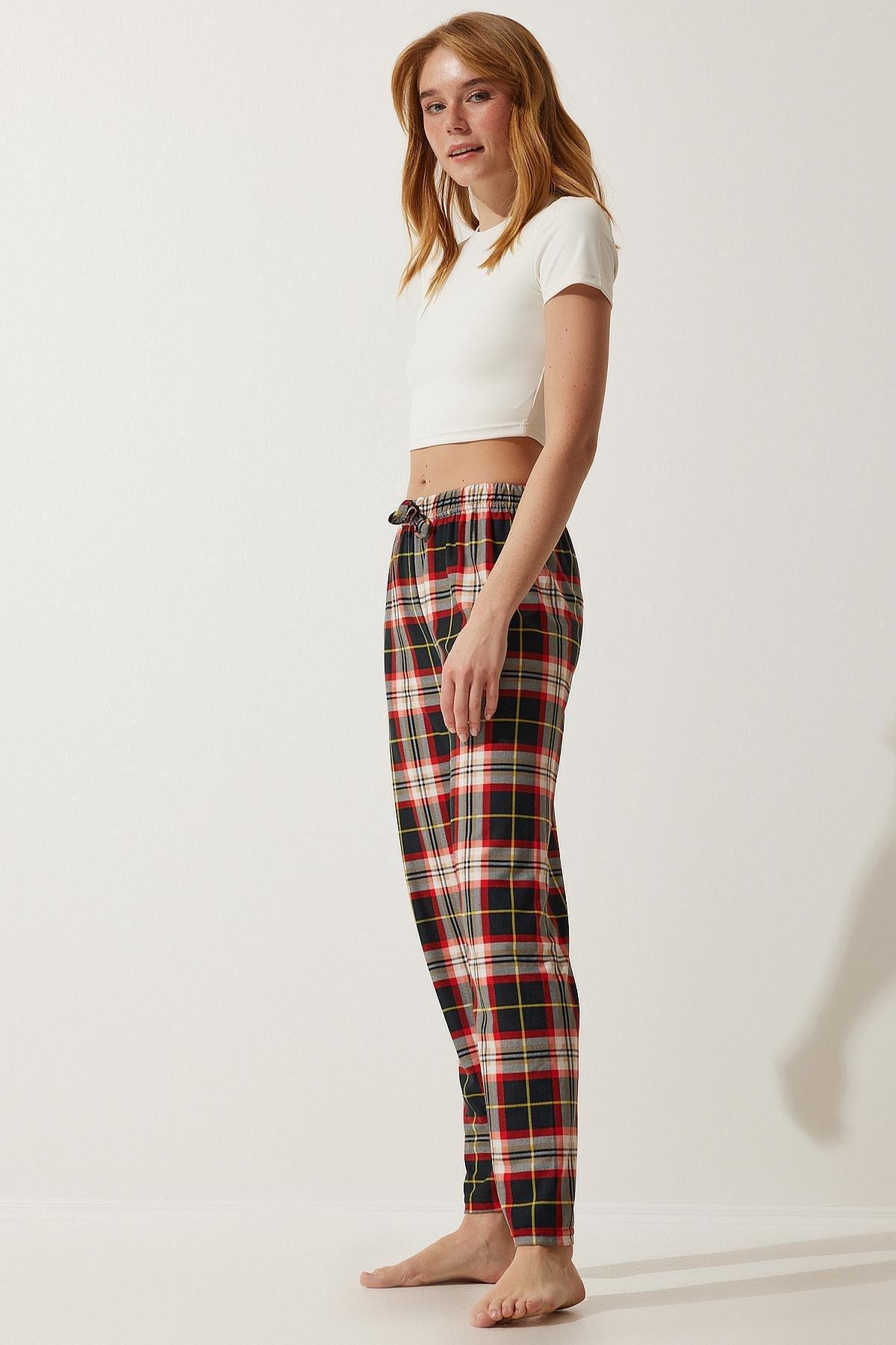 Black Patterned Textured Knitted Pyjamas Bottoms, Black red, large image number 3
