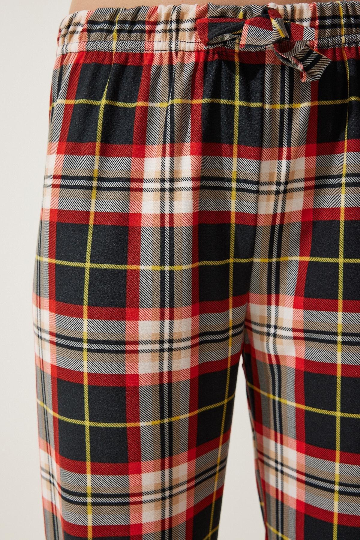 Black Patterned Textured Knitted Pyjamas Bottoms, Black red, large image number 4