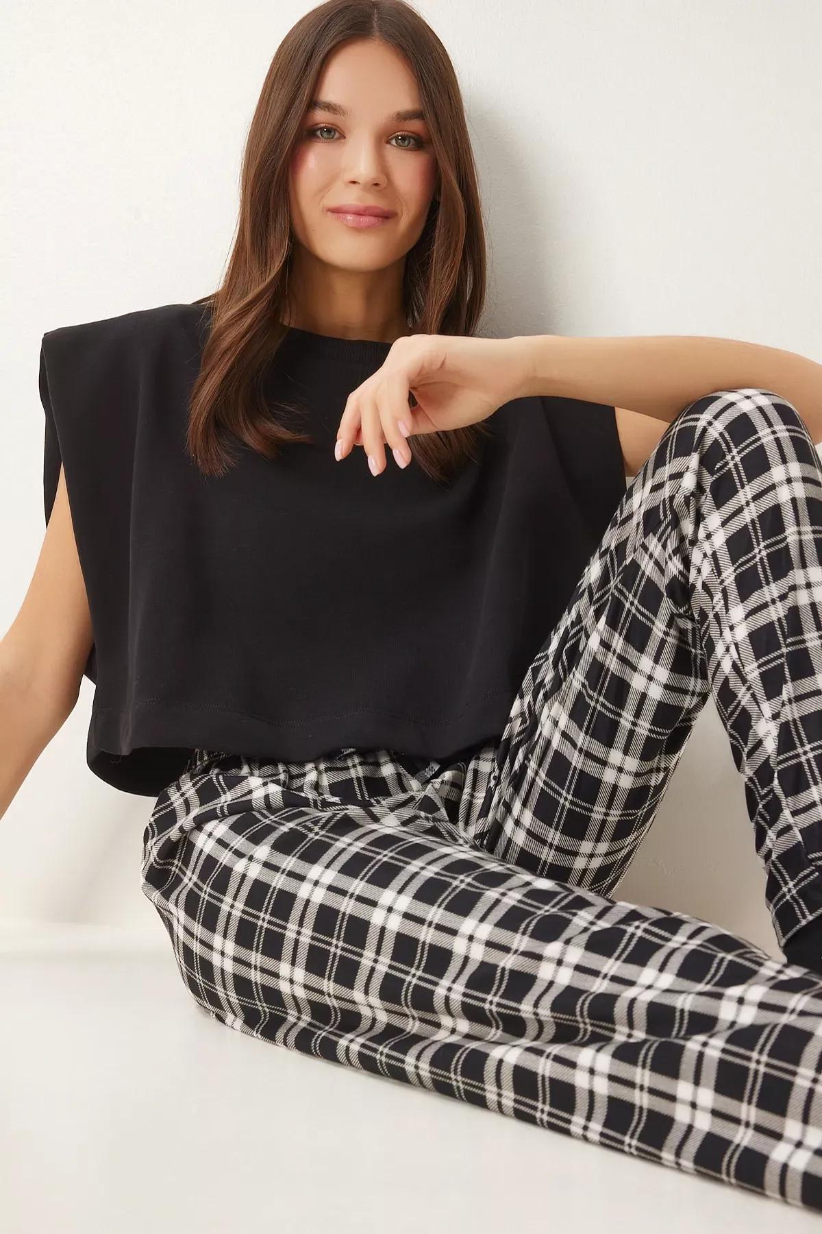 Black Pattern Pajama Bottoms, , large image number 0