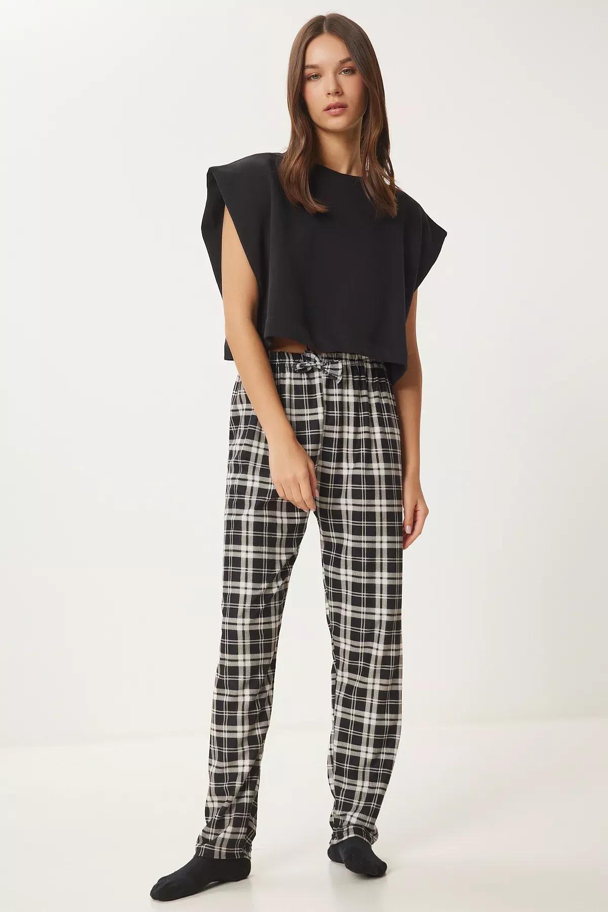 Black Pattern Pajama Bottoms, , large image number 1