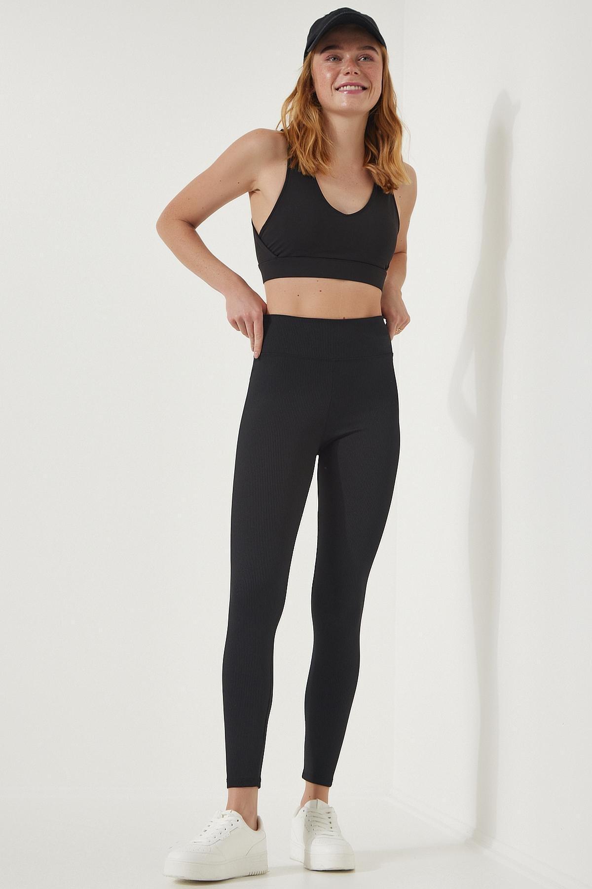Womens Black High Waist Wrap Tights HW00003, single, , large image number 2