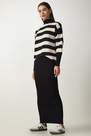 Happiness - Womens Black Striped Sweater Dress Knitwear Suit KG00008, 2 x