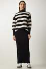 Happiness - Womens Black Striped Sweater Dress Knitwear Suit KG00008, 2 x