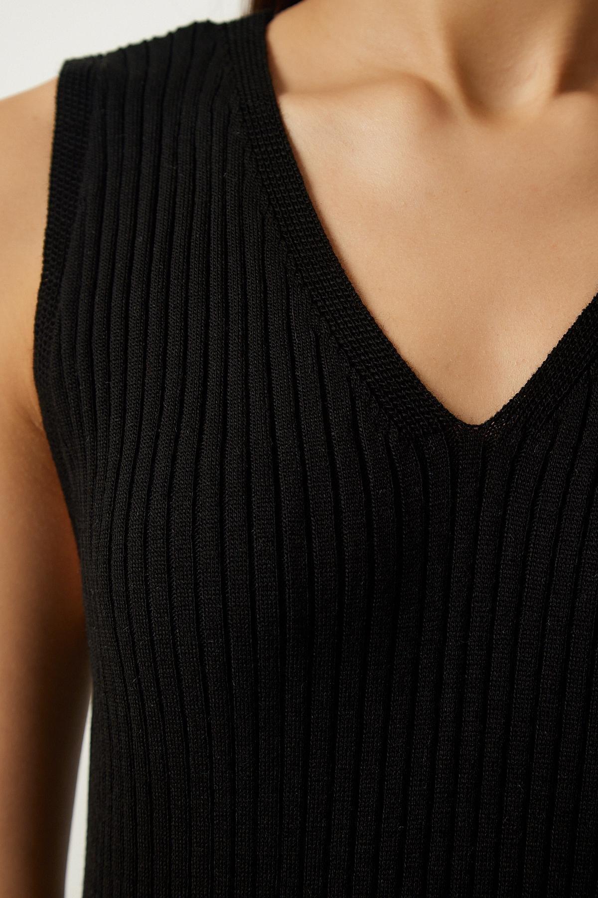 Happiness Istanbul - Womens Black Striped Sweater Dress Knitwear Suit KG00008, 2 x