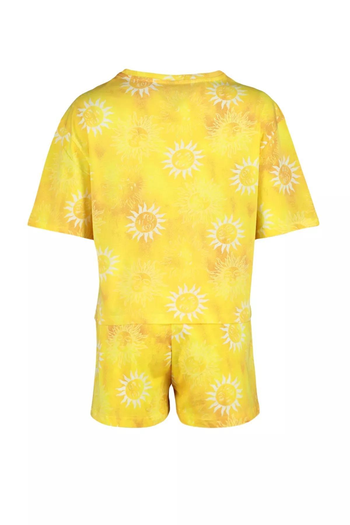 Yellow Cotton Sun Patterned Pajama Set, Orange, large image number 7