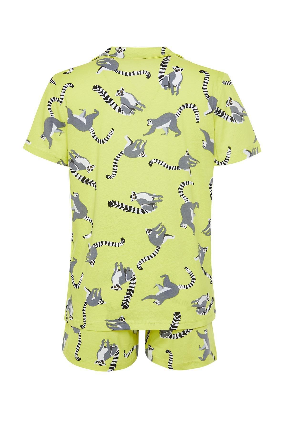 Trendyol - Green Cotton Animal Single Jersey Pajamas Set