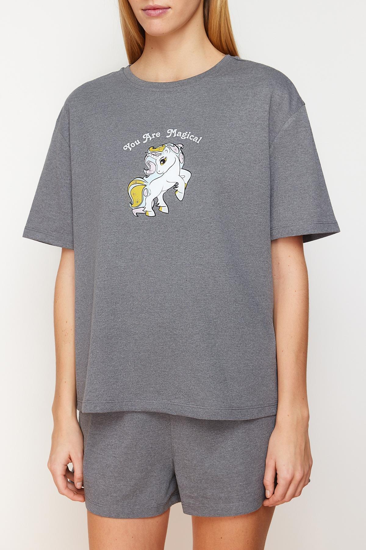 Grey Printed Knitted Pajamas Set, , large image number 3