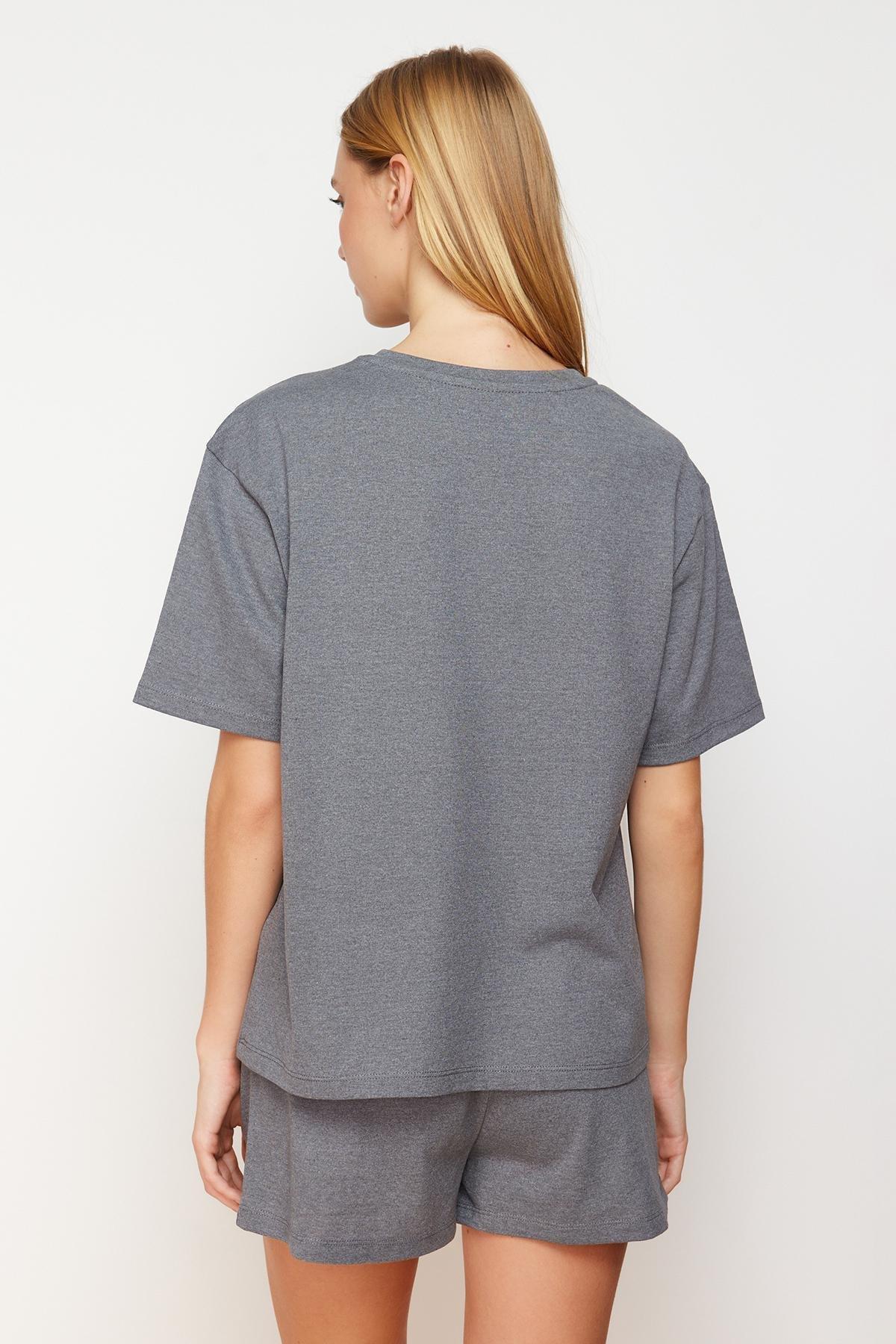 Grey Printed Knitted Pajamas Set, , large image number 4