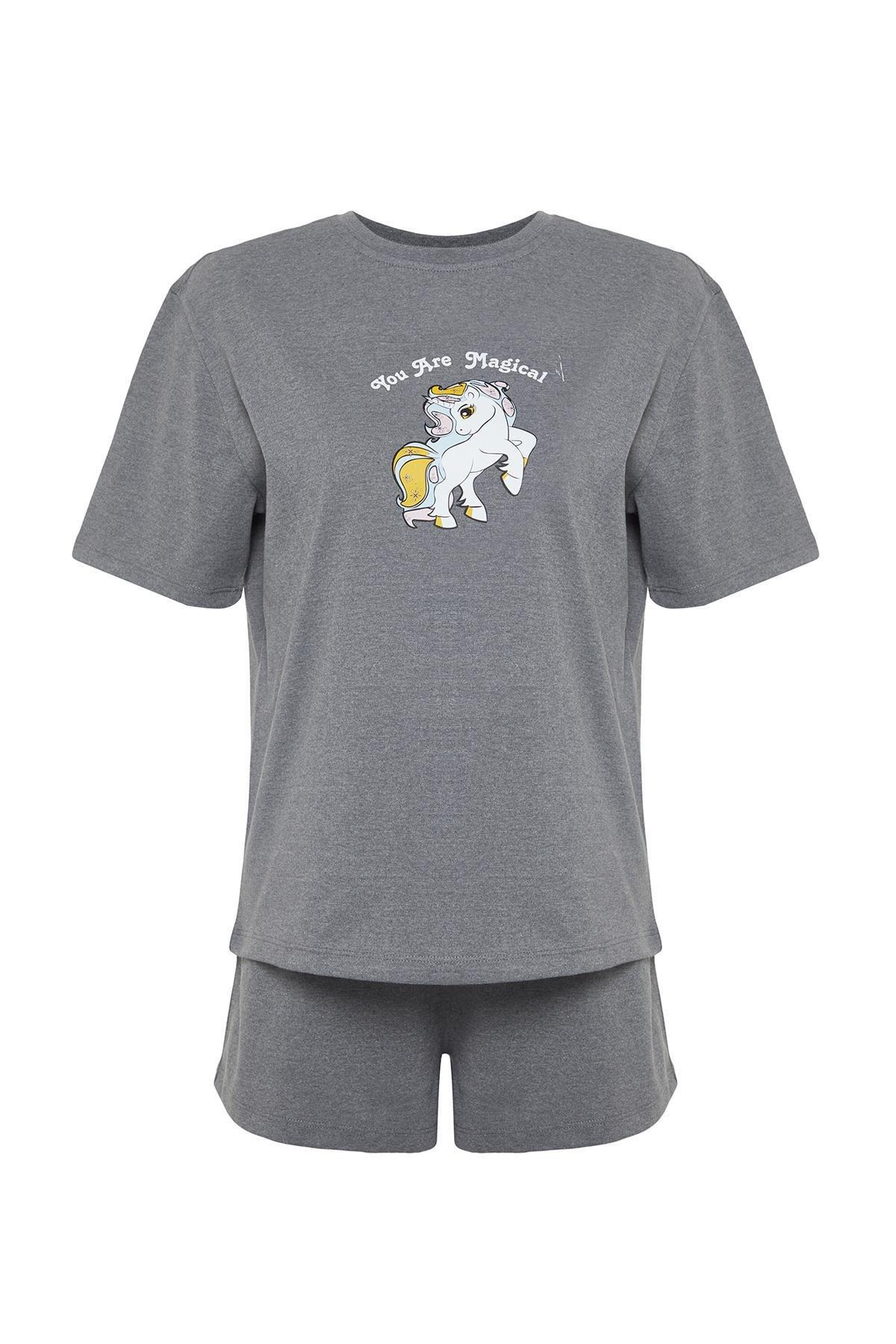 Grey Printed Knitted Pajamas Set, , large image number 5