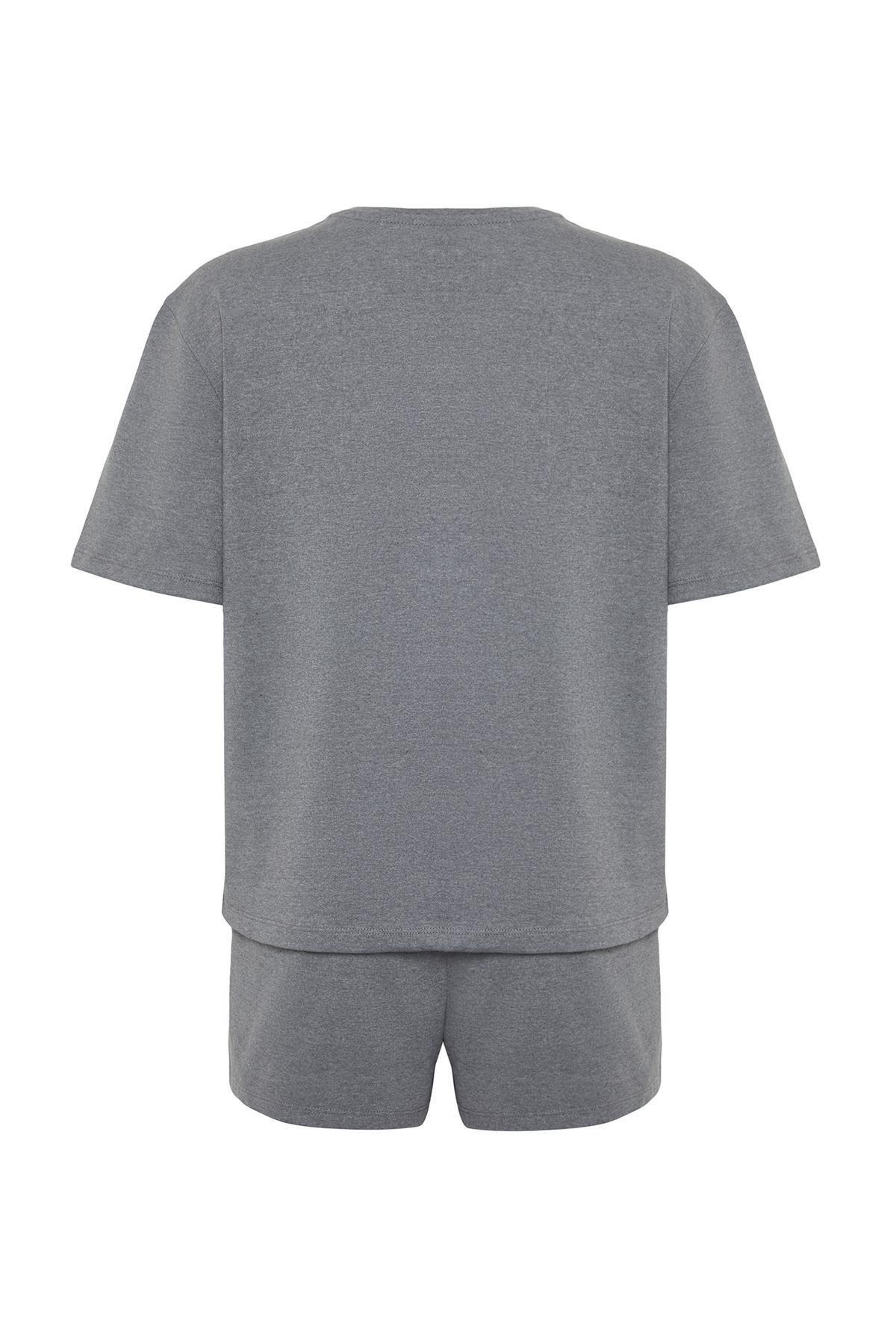 Grey Printed Knitted Pajamas Set, , large image number 6