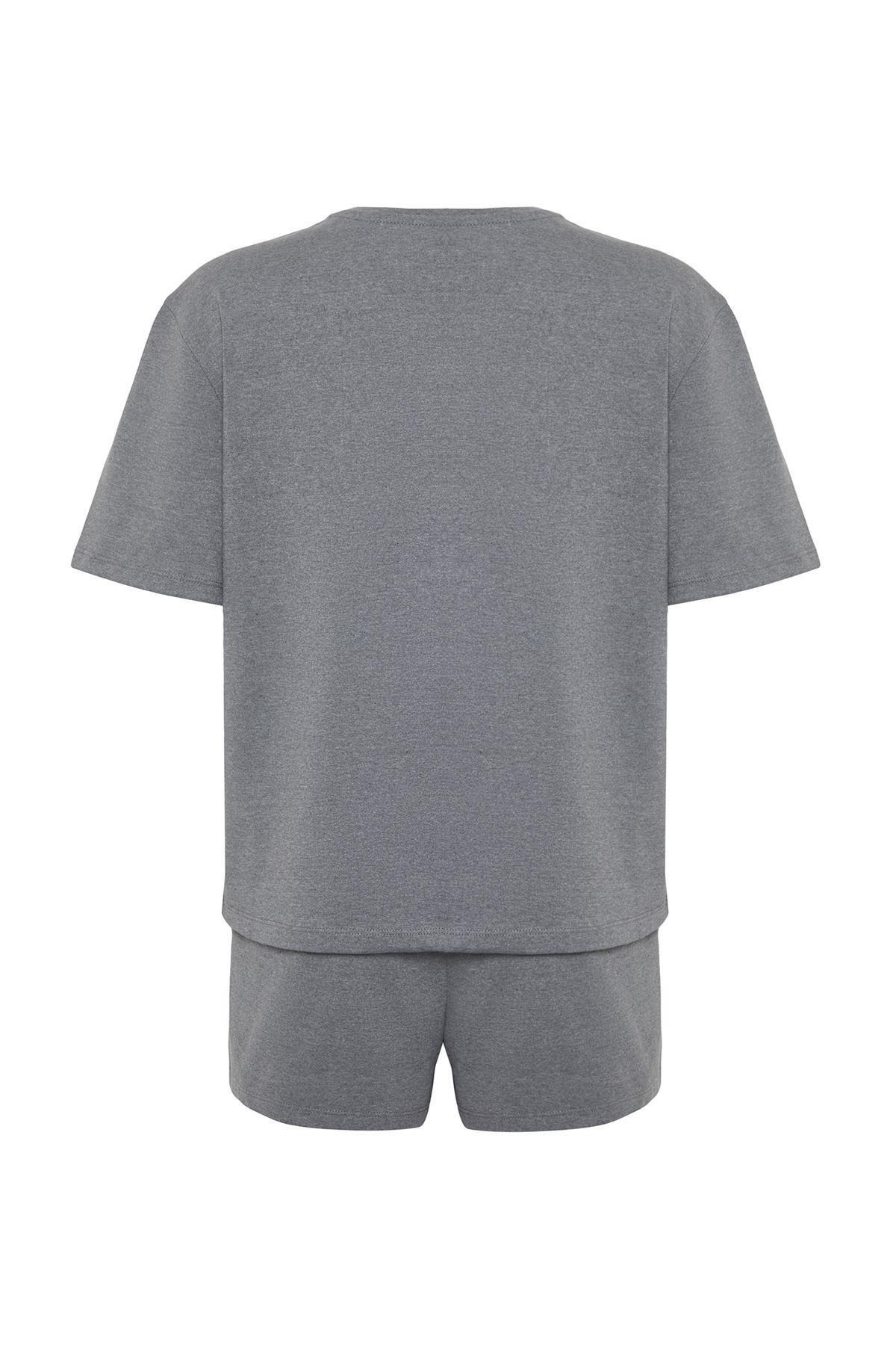 Trendyol - Grey Printed Knitted Pajamas Set